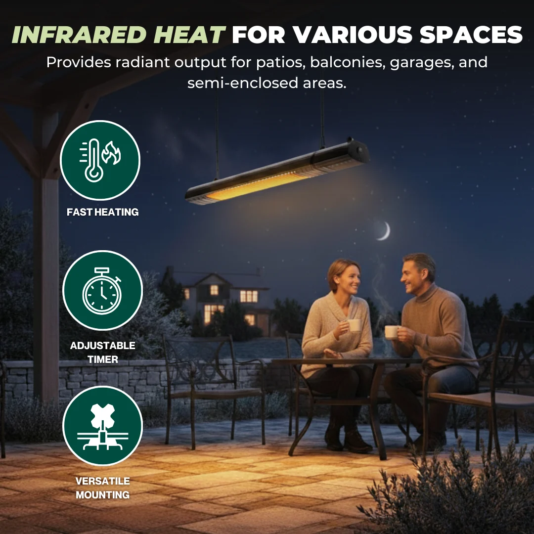 1500W Infrared Patio Heater with Wall Mount, WiFi App & Remote 1500W Infrared Patio Heater with Wall Mount, WiFi App & Remote
