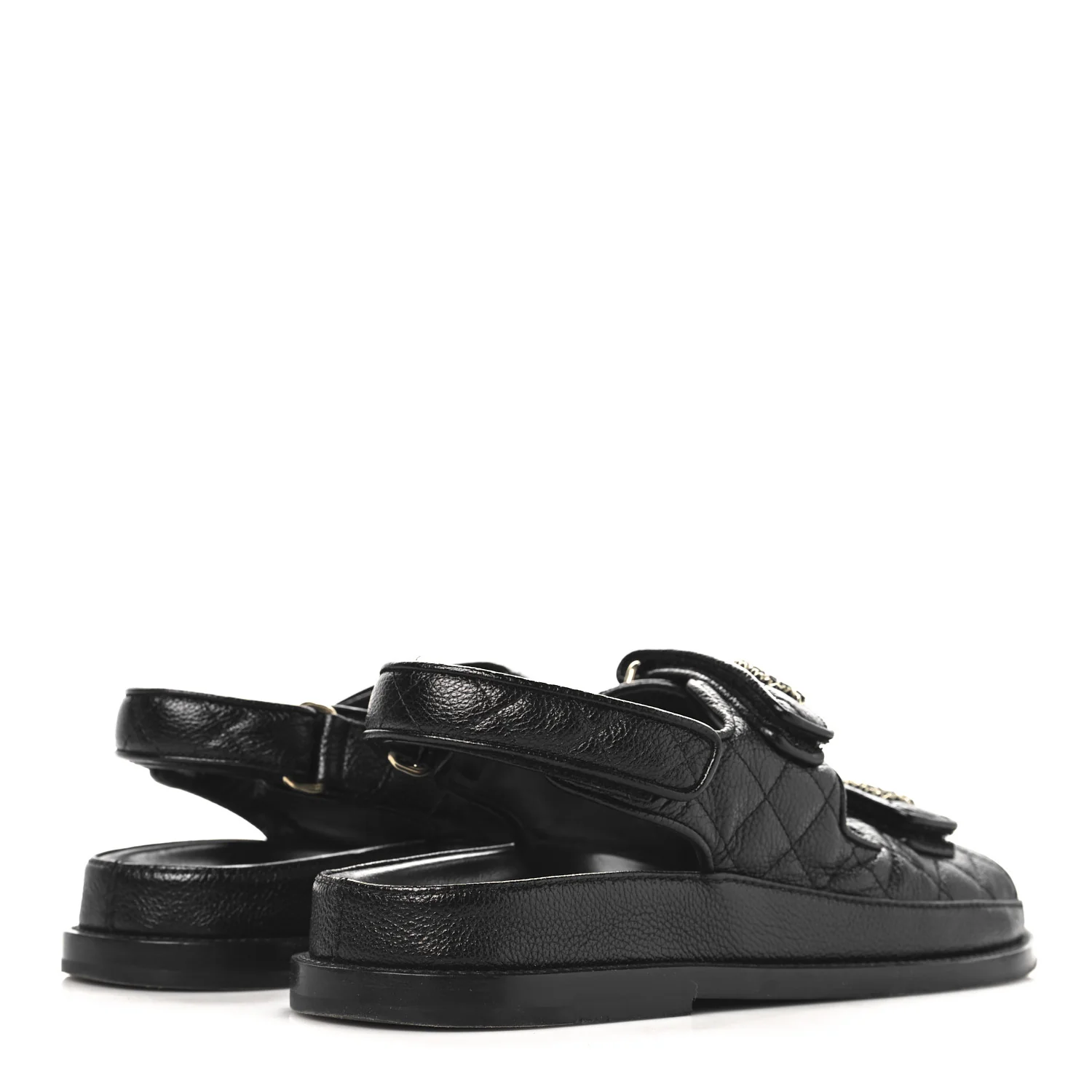 Grained Calfskin Velcro Dad Sandals 38 Black - Top Club