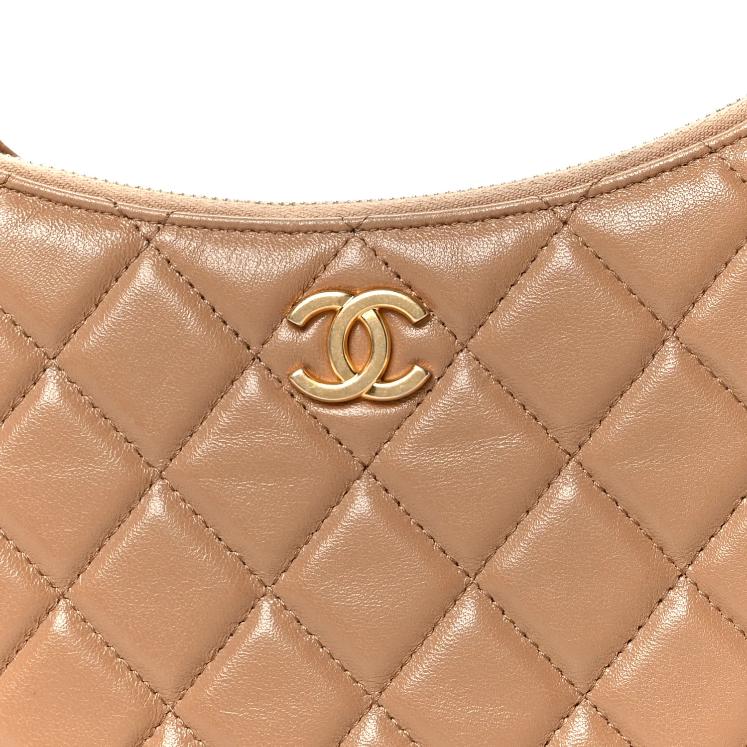 Shiny Crumpled Lambskin Quilted Trendy Chain Around Hobo Dark Beige - Top Club