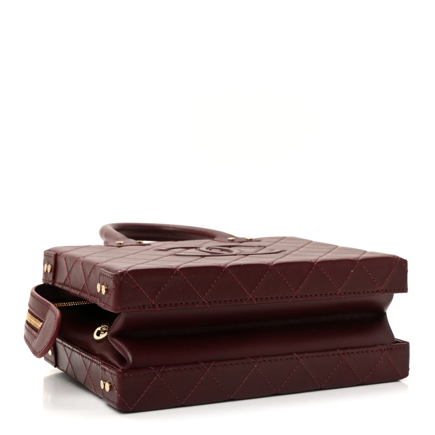 Calfskin Quilted Studded Square Vanity Case Burgundy - Top Club