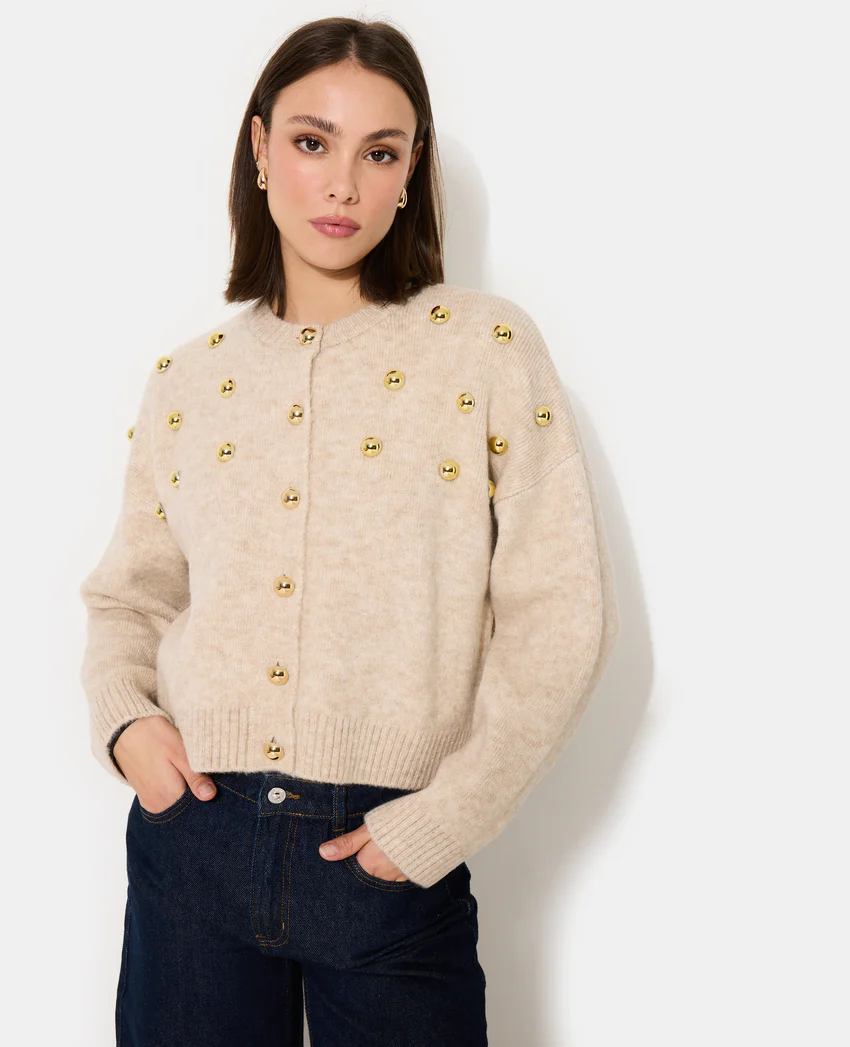 Pimkie Gilet col rond avec bouton et déco boules métal