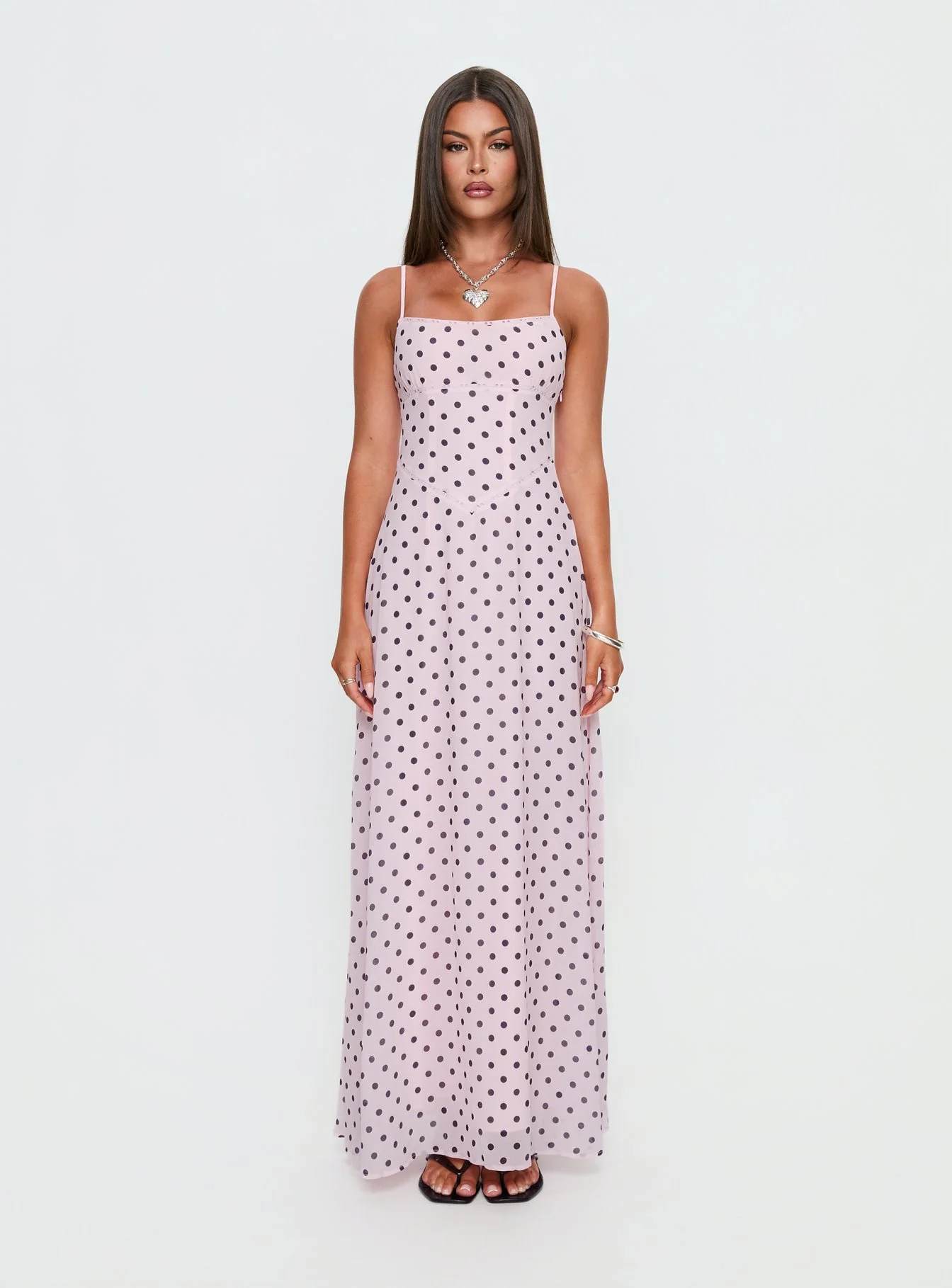 South of France Maxi Dress Pink Polka Dot