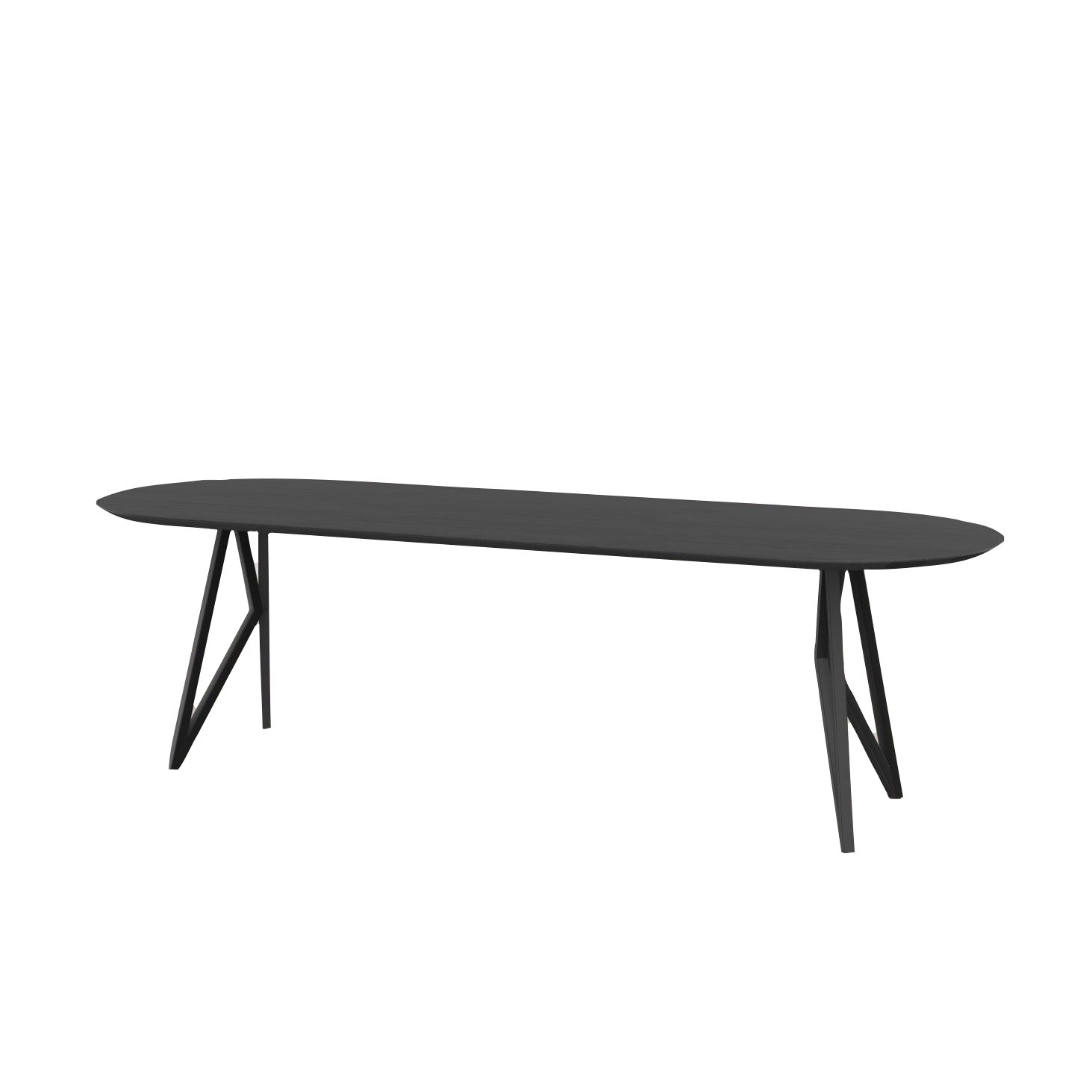 Studio HENK tafel Butterfly Plat ovaal - zwart frame, zwarte beits 220 x 90 | Zwarte Beits | Rechte Rand | Frame Zwart