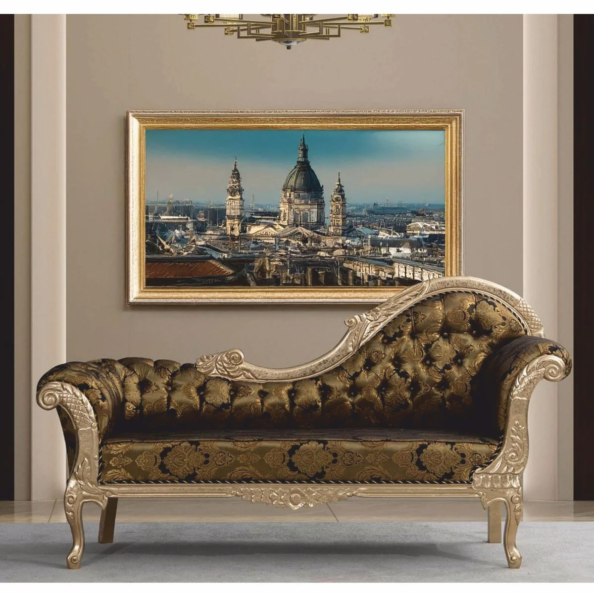 Luxury Baroque Sofa Right Side Gold / Black / Silver 210 cm - Baroque Furniture