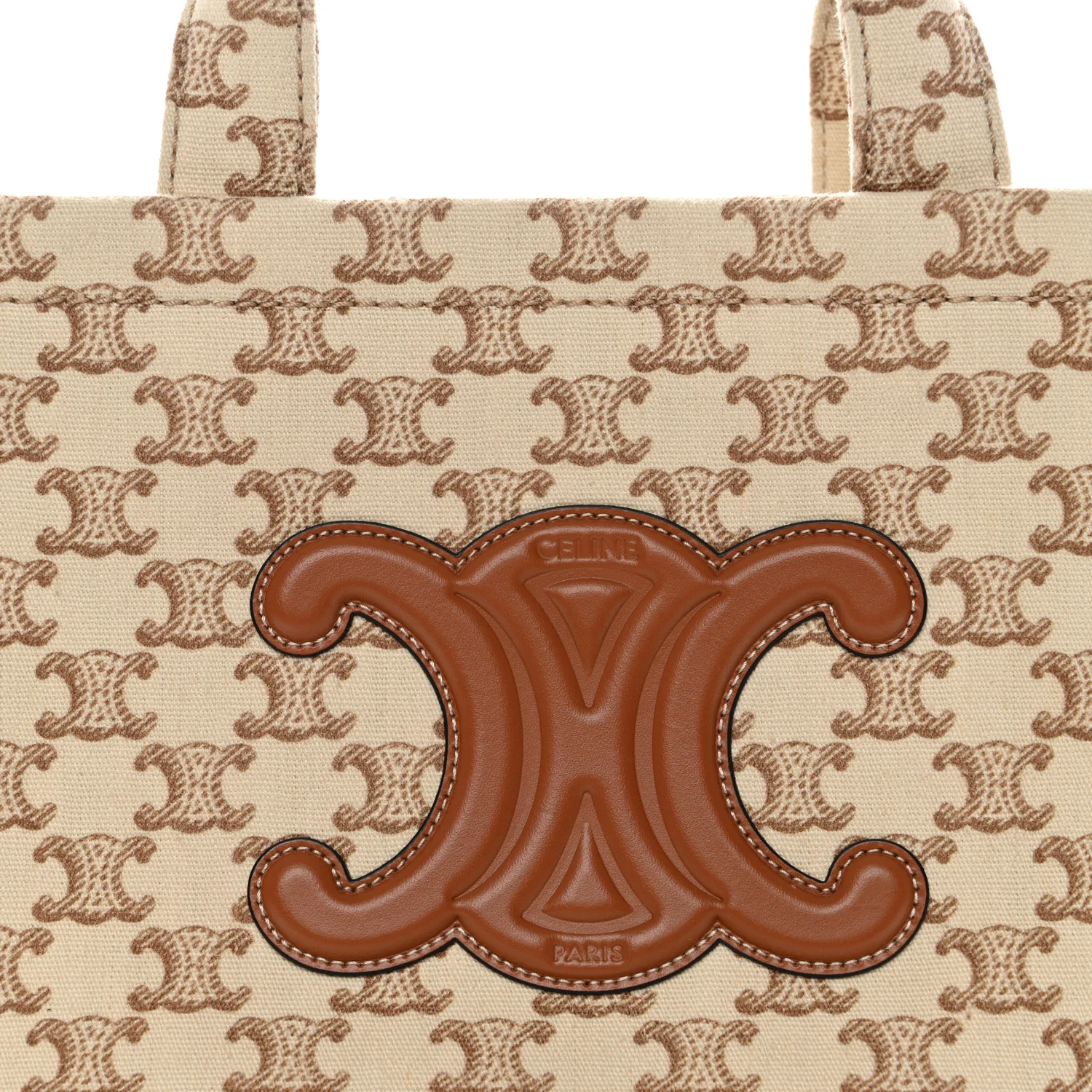 Canvas Calfskin Triomphe Print Small Cabas Thais White - Top Club