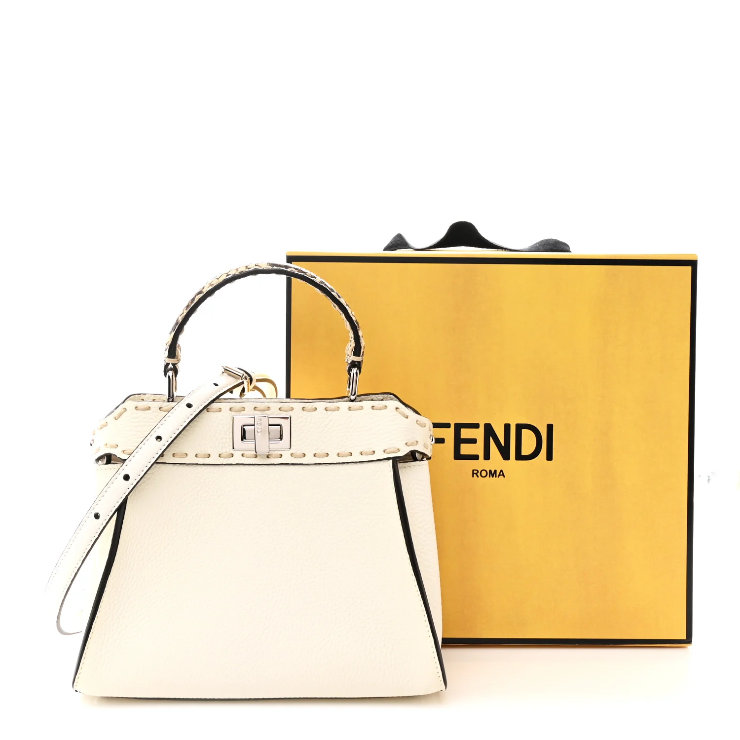 Cuoio Romano Snakeskin Selleria Mini Peekaboo Iconic Satchel White Stone - Top Club