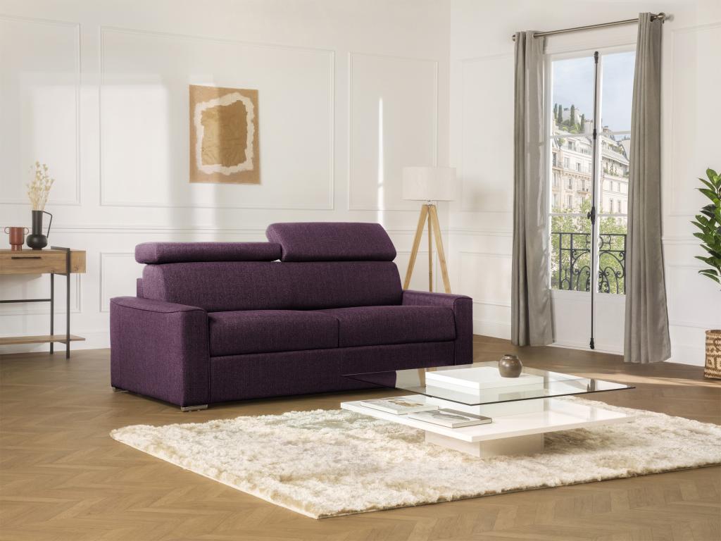 Sofá cama de 2 plazas de apertura rápida de tela VIZIR - Violeta - Cama de 120 cm - Colchón de 14 cm