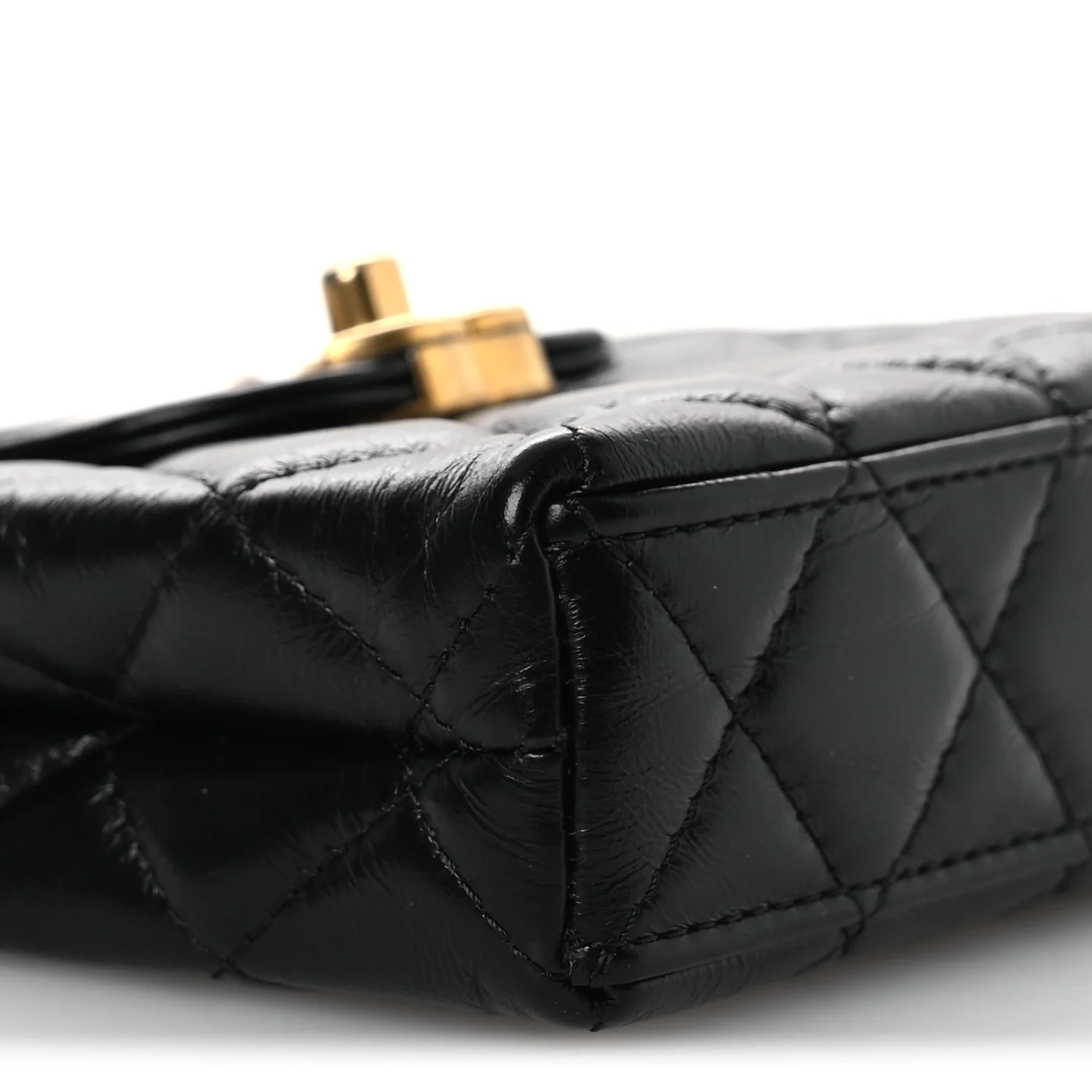 Shiny Aged Calfskin Quilted Mini Nano Kelly Shopper Black - Top Club