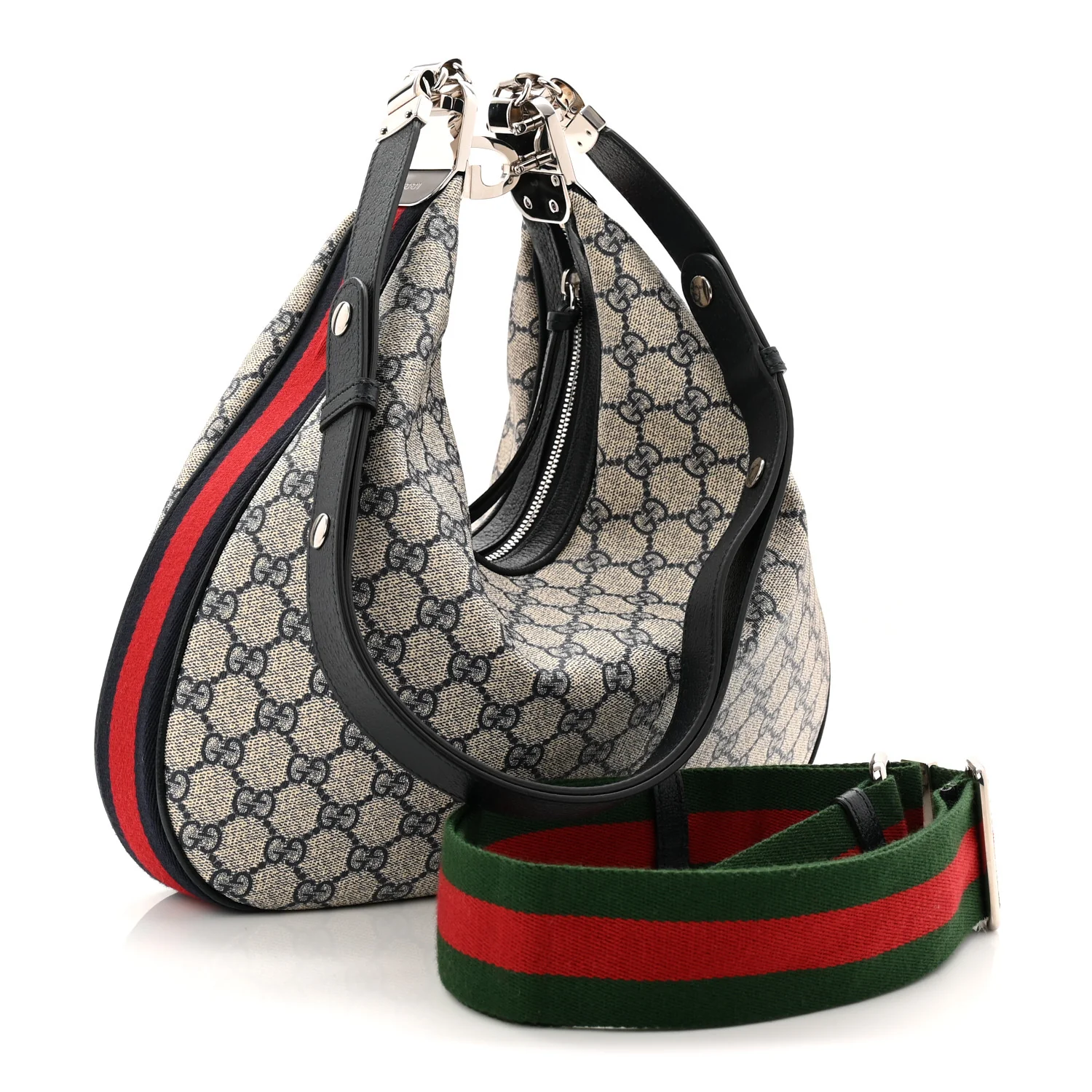 GG Supreme Monogram Textured Calfskin Web Large Attache Shoulder Bag Beige Blue - Top Club