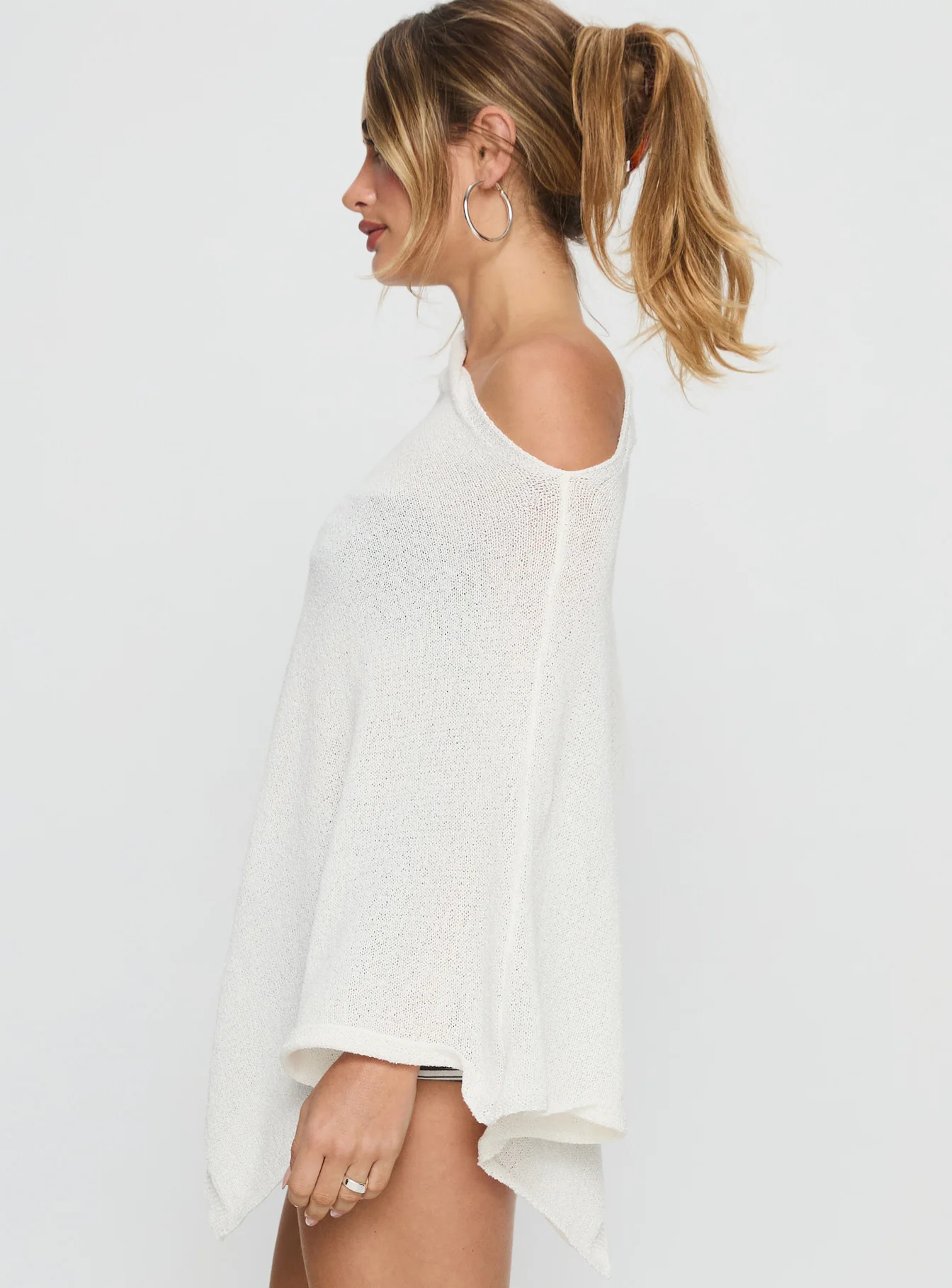 Rouse Off Shoulder Knit Poncho White