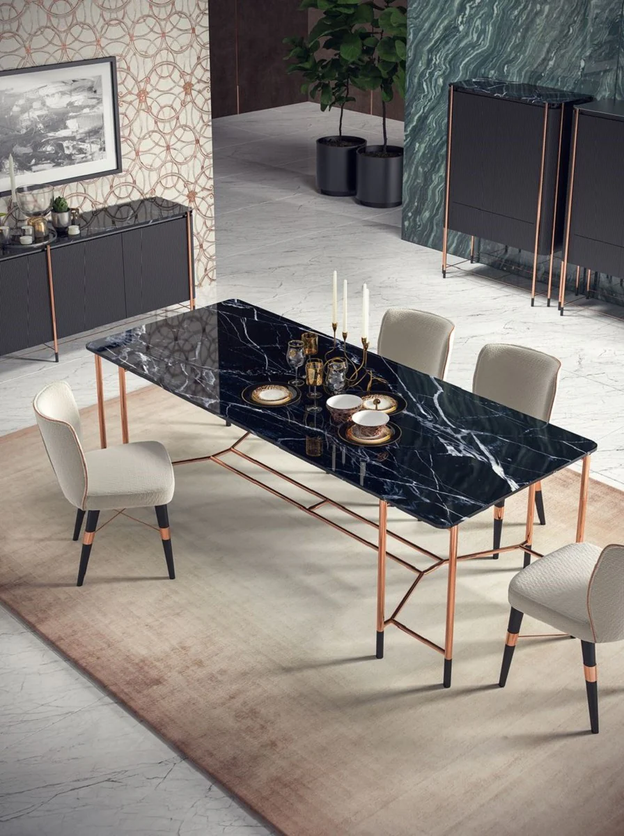 Luxury dining room chair set of 8 white / black / copper 50 x 54 x H. 83 cm - dining room furniture - restaurant furniture - hotel furniture - luxury furniture - luxury collection