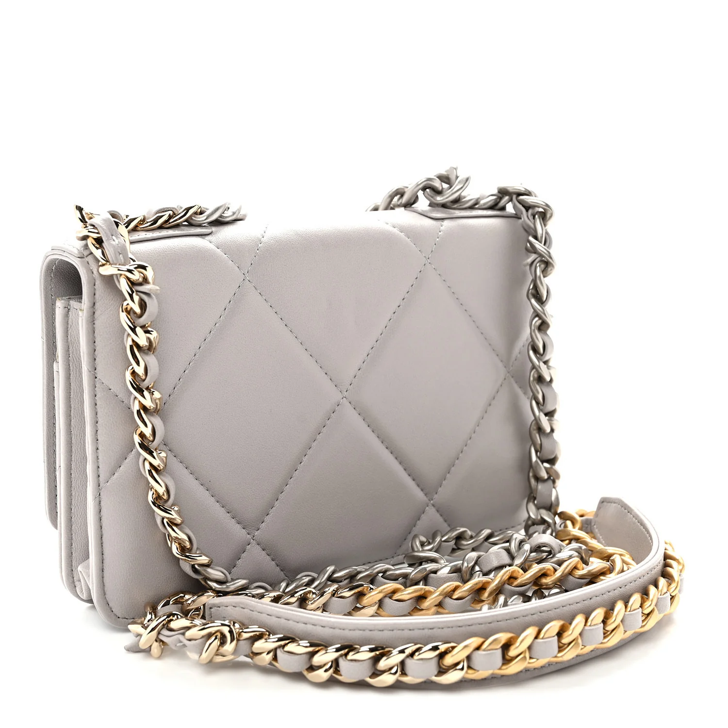 Lambskin Quilted Chanel 19 Wallet On Chain WOC Grey - Top Club