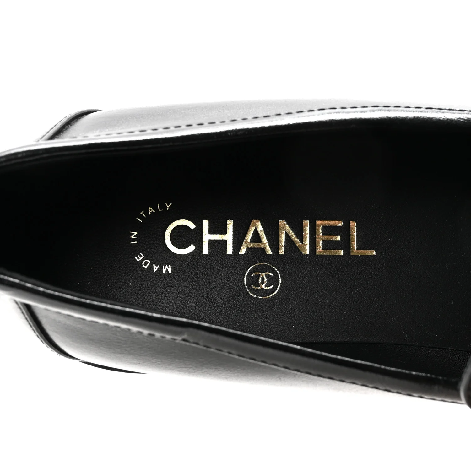 Shiny Calfskin CC Mocassin Loafers 38.5 Black - Top Club