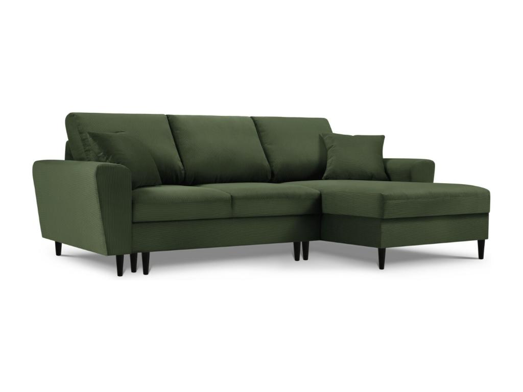 Laocacasas - Sofá cama esquinero derecho con baúl de almacenaje "Kyoto" 4 plazas de pana verde botella - 241x145x88cm