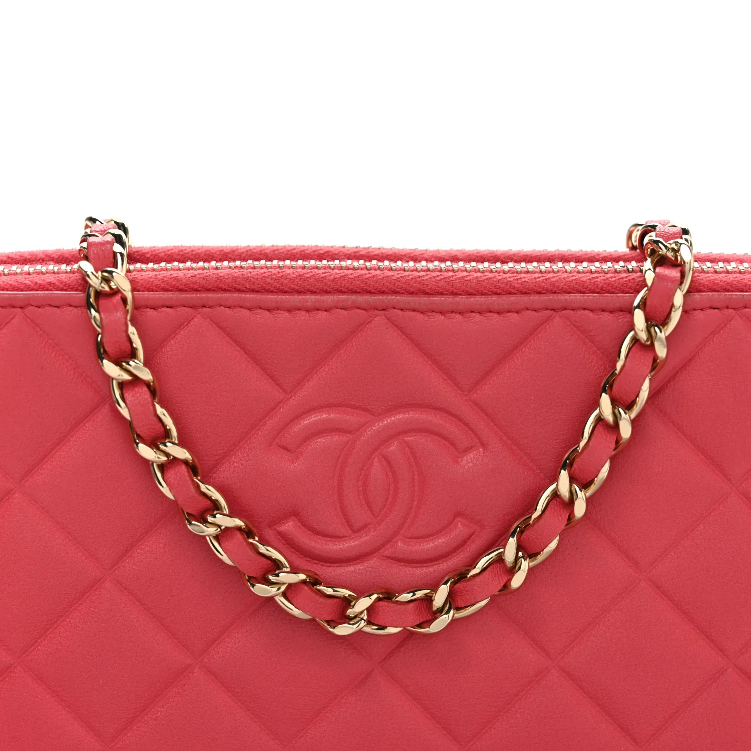Lambskin Quilted Small Clutch With Chain Pink - Top Club
