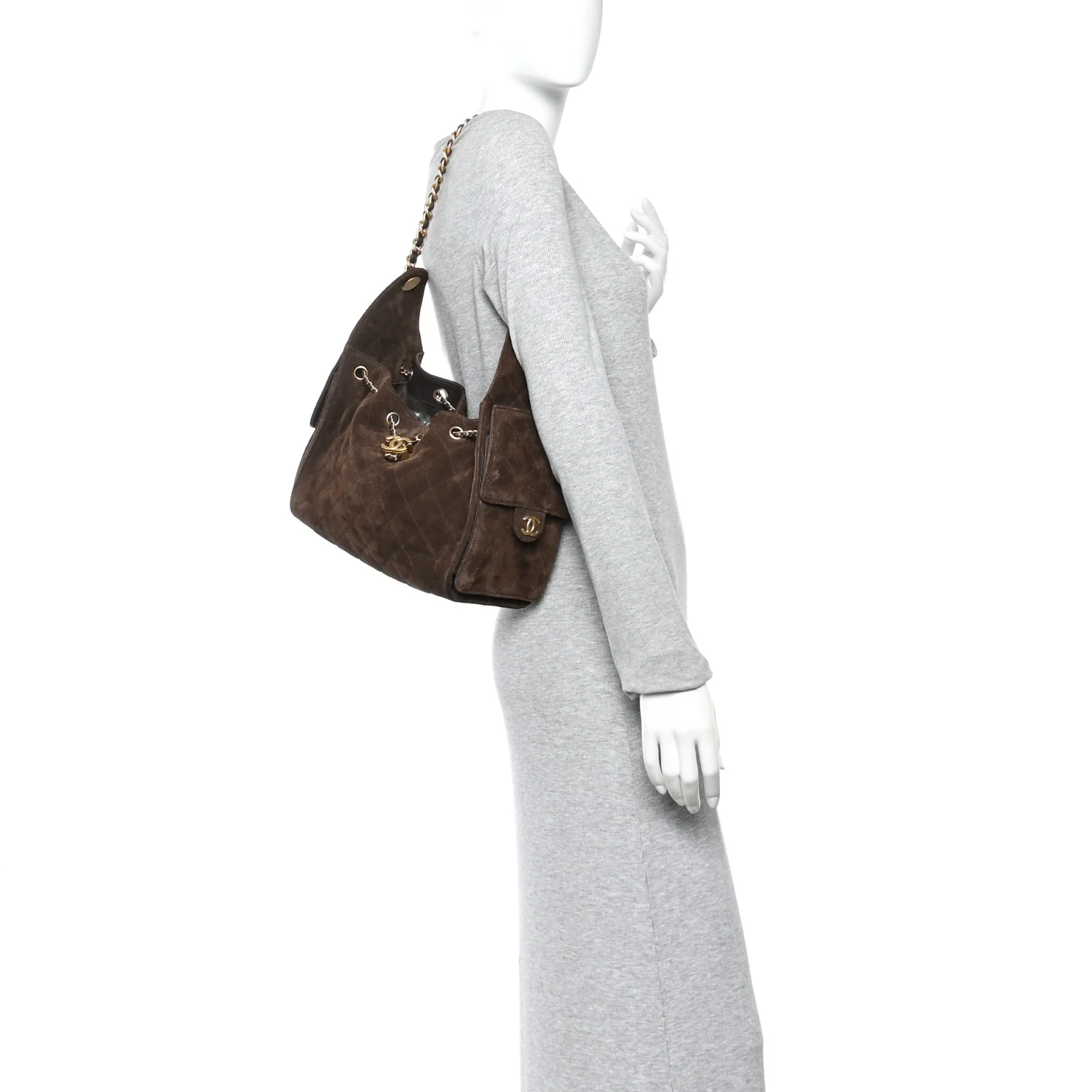 Suede Quilted Small Chanel 25 Handbag Dark Brown