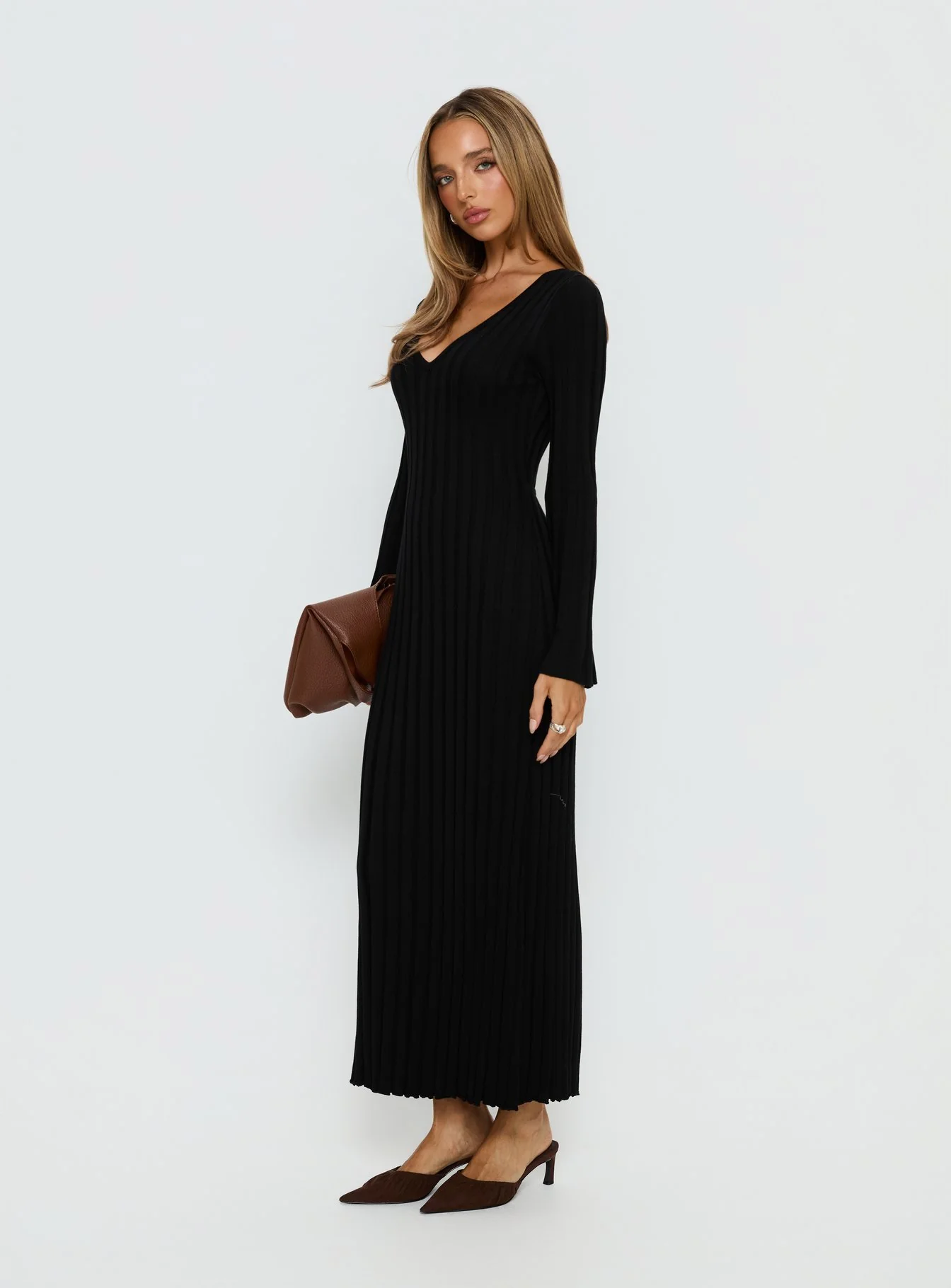 Gratuita Long Sleeve Rib Maxi Dress Black