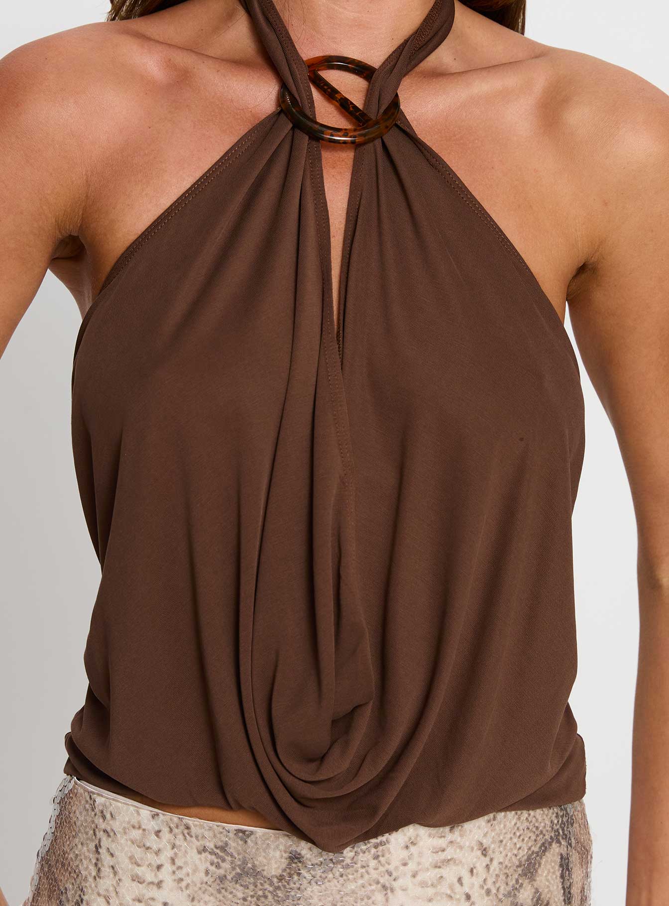 Lanelle Ring Detail Top Chocolate