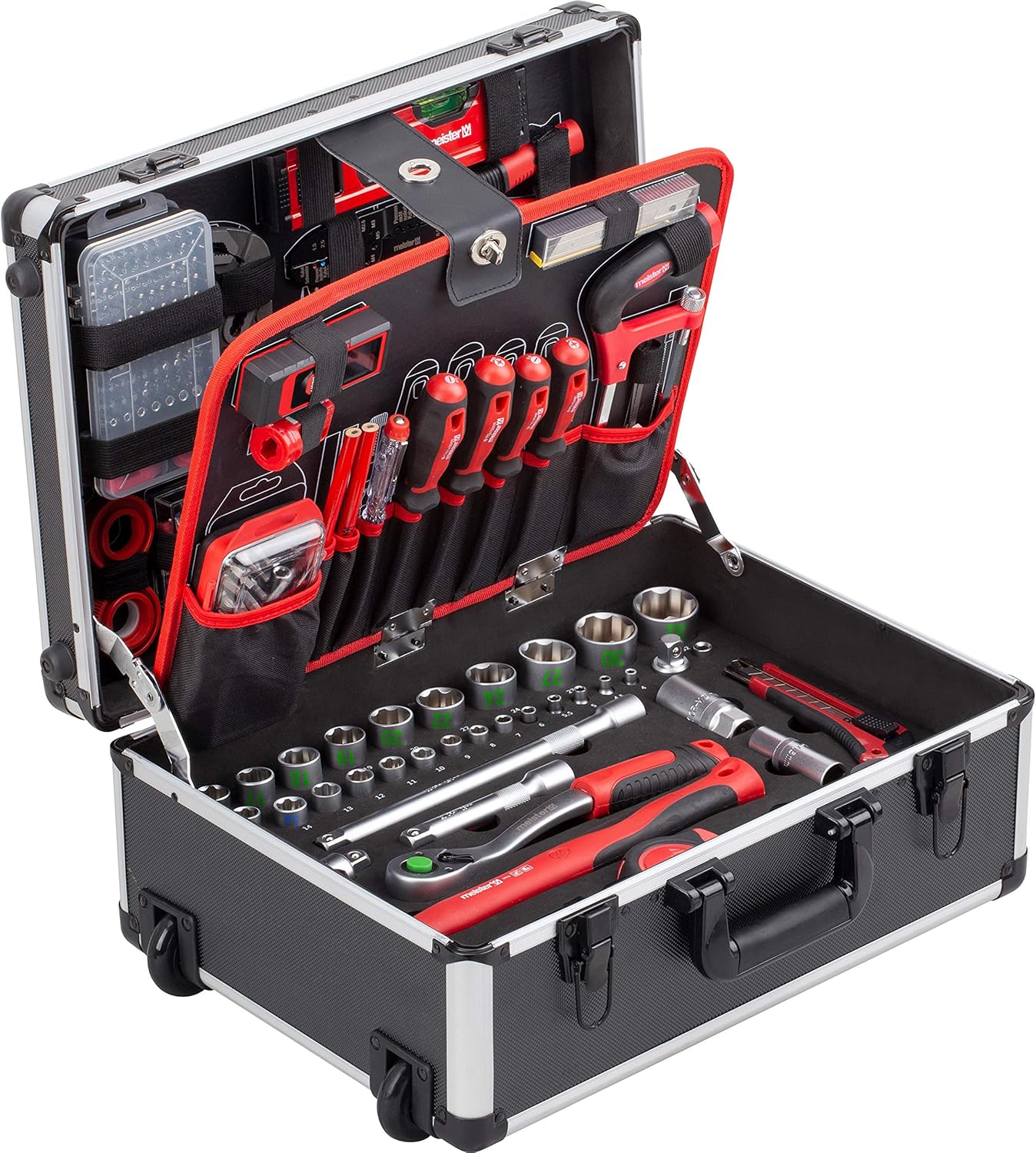 Meister Trolley attrezzi 238 pezzi - Set utensili - Ruote, manico telescopico / Valigetta attrezzi completa / Cassetta su ruote / Scatola utensili professionale / 8971480