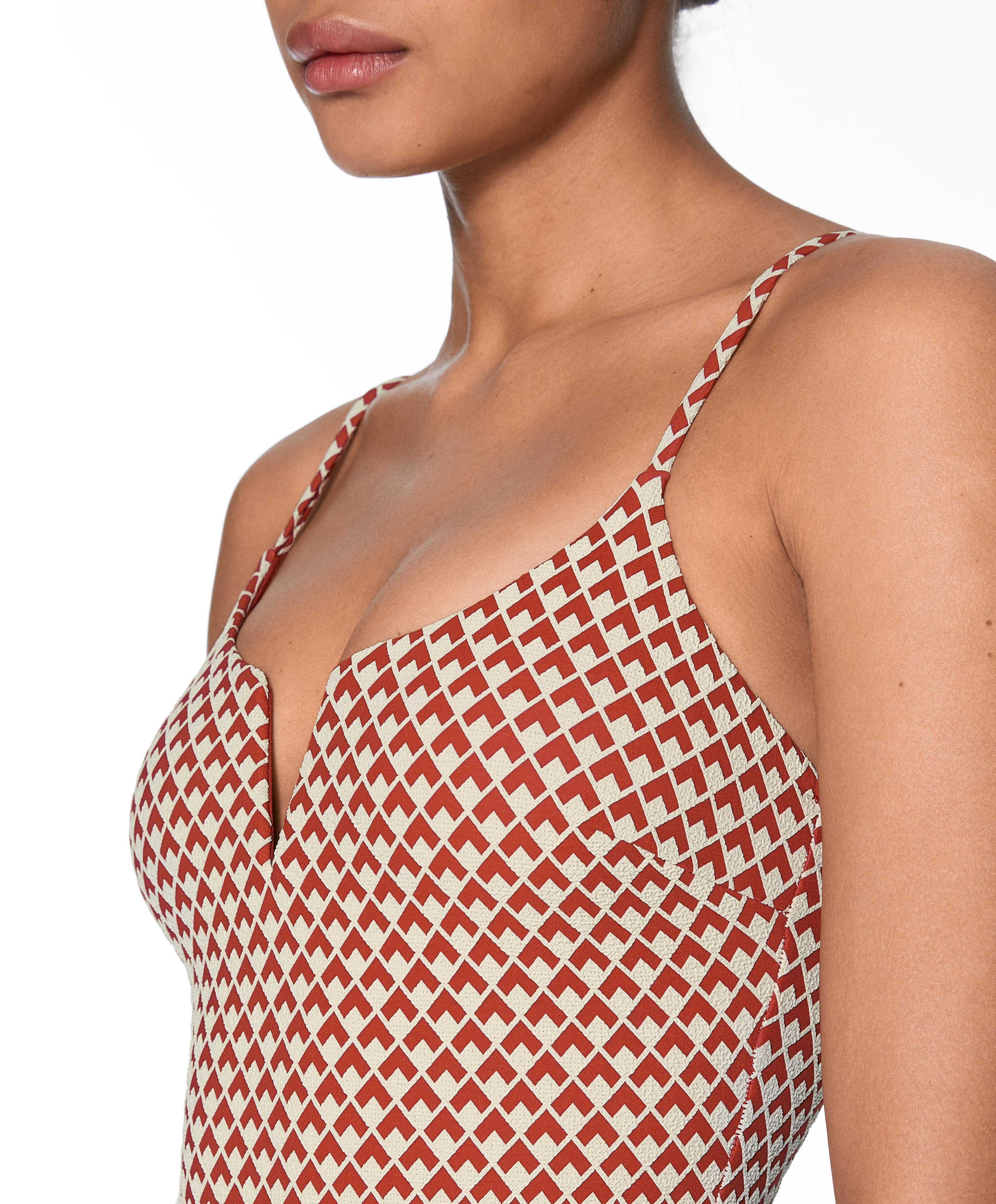 OYSHO Geometric jacquard V-notch neckline swimsuit