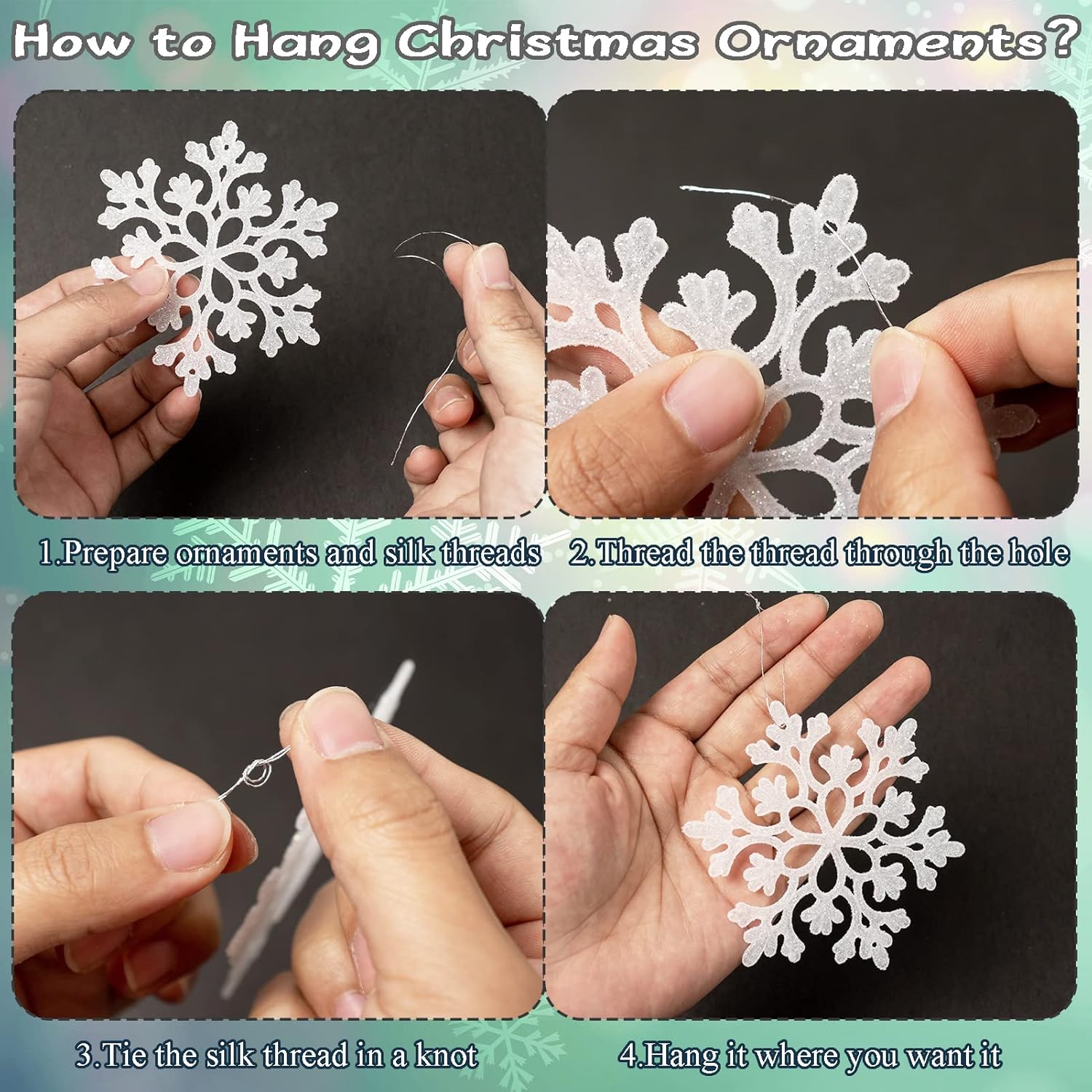 White Silver Christmas Snowflake Ornaments 36Pcs Felt Glitter Hanging Snowflakes Winter Wonderland Frozen Decorations Decor