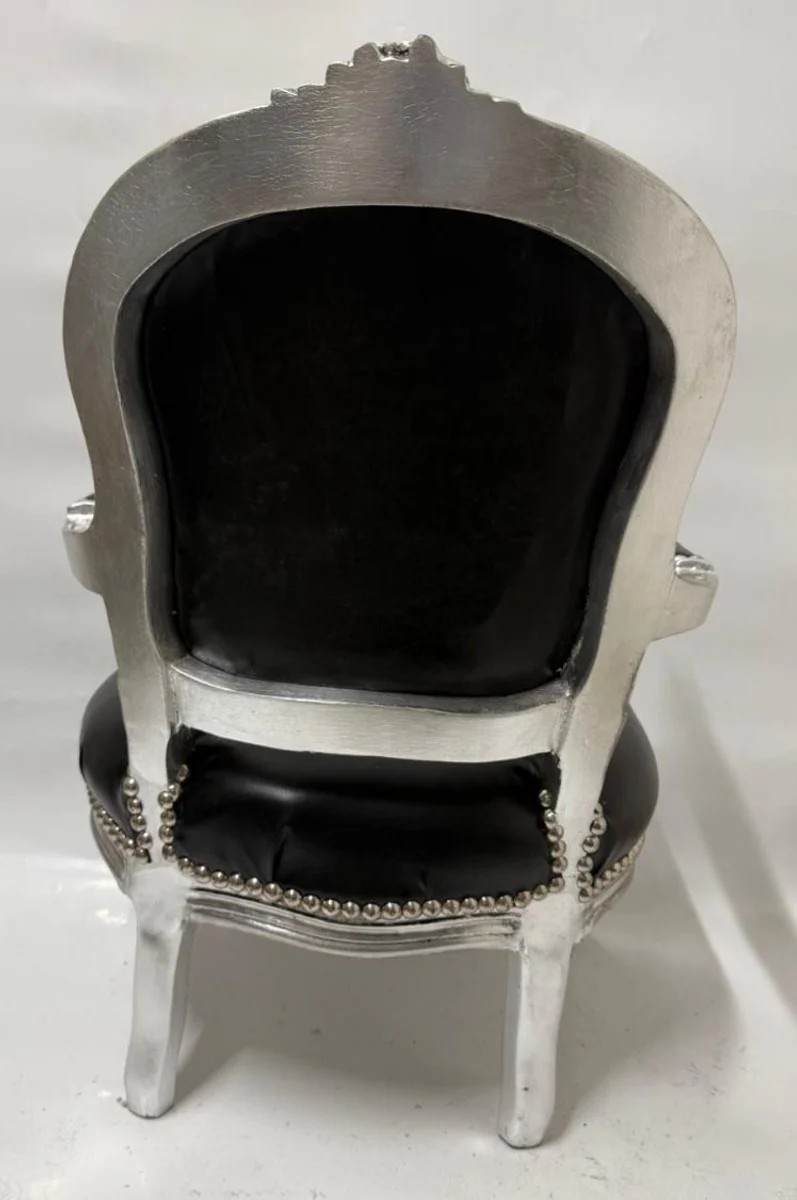 Baroque faux leather children's chair with armrests black / silver - Baroque children's furniture