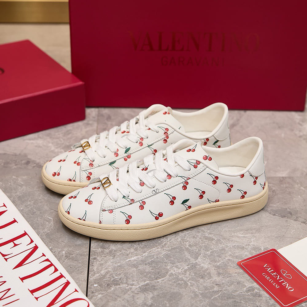 VALENTINO ROYCO Women s Cherry Pattern Soft Calfskin Sneakers - Top Club