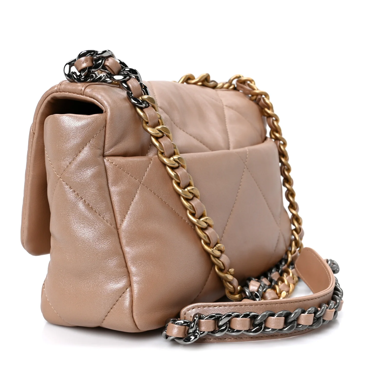 Shiny Lambskin Quilted Medium Chanel 19 Flap Beige - Top Club