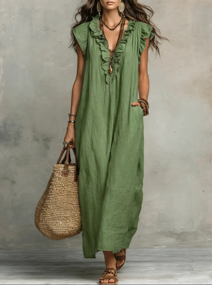Women's Solid Color Ruffled Art Casual Fashion Cozy Cotton Linen Dress - Nordfashionstorm - Women's Clothing, Fashion for You - Nordfashionstorm.com