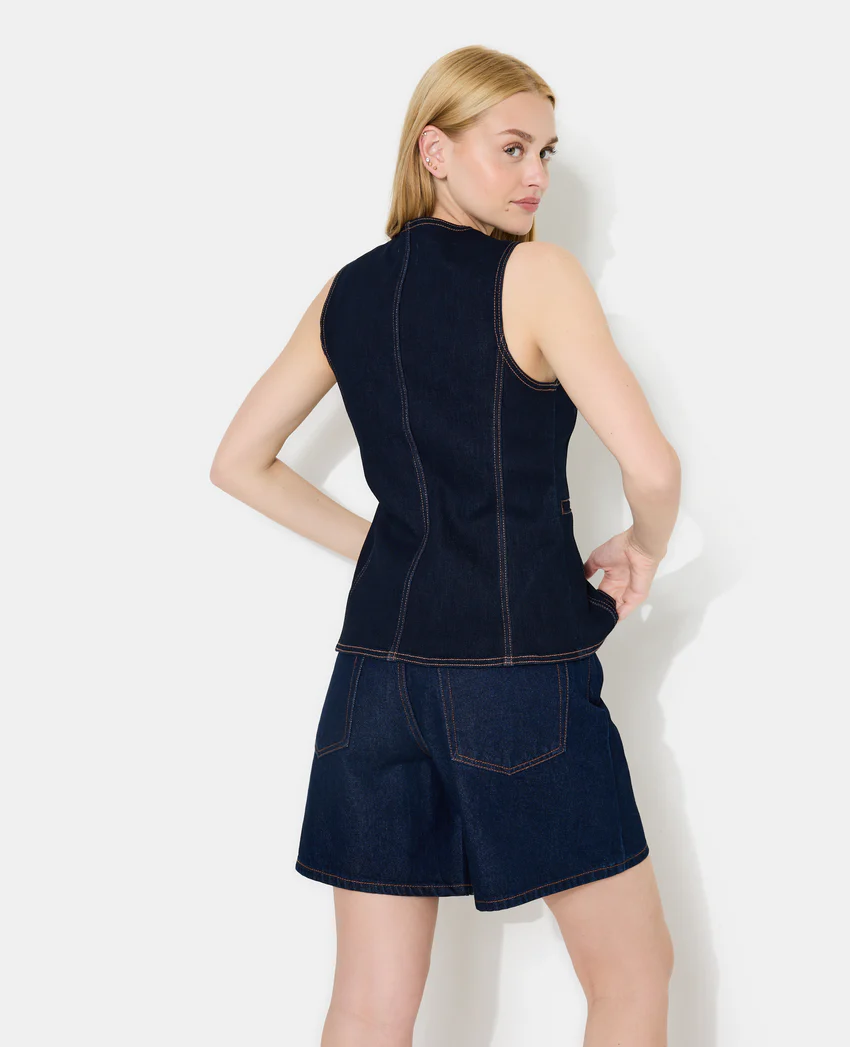 Pimkie Veste sans manches en jean façon gilet barman