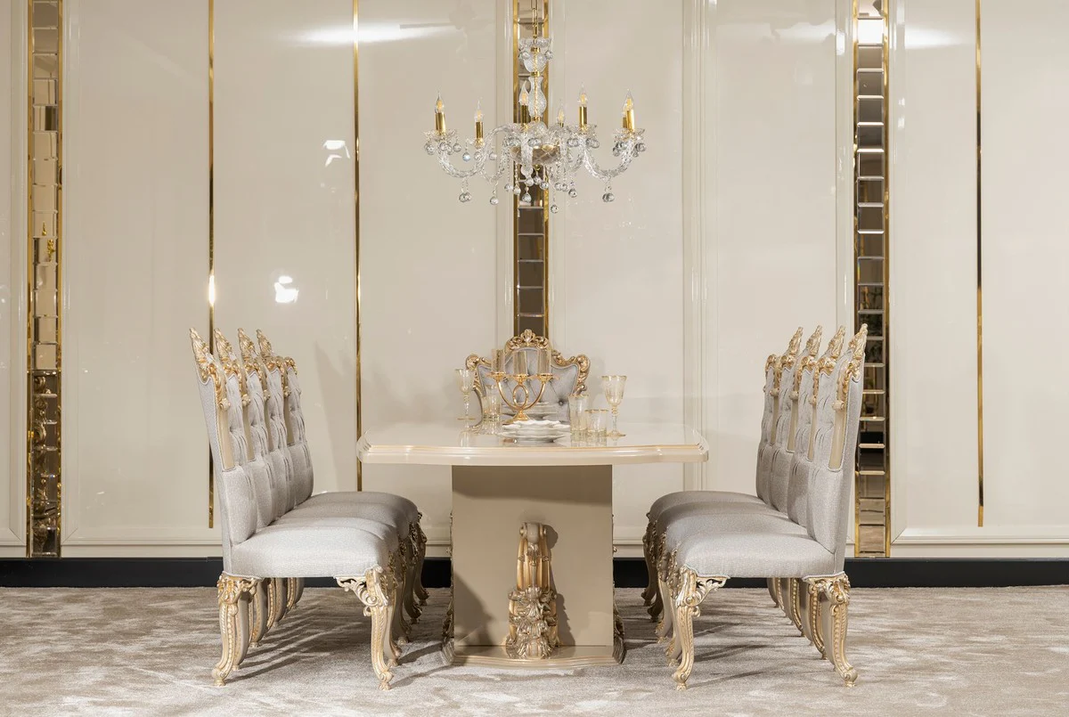Luxury Baroque Dining Room Chair Set of 4 Silver / Gray / Gold - Magnificent Baroque Style Kitchen Chairs - Luxury Dining Room Furniture in Baroque Style - Baroque Dining Room Furniture - Baroque Style Furniture