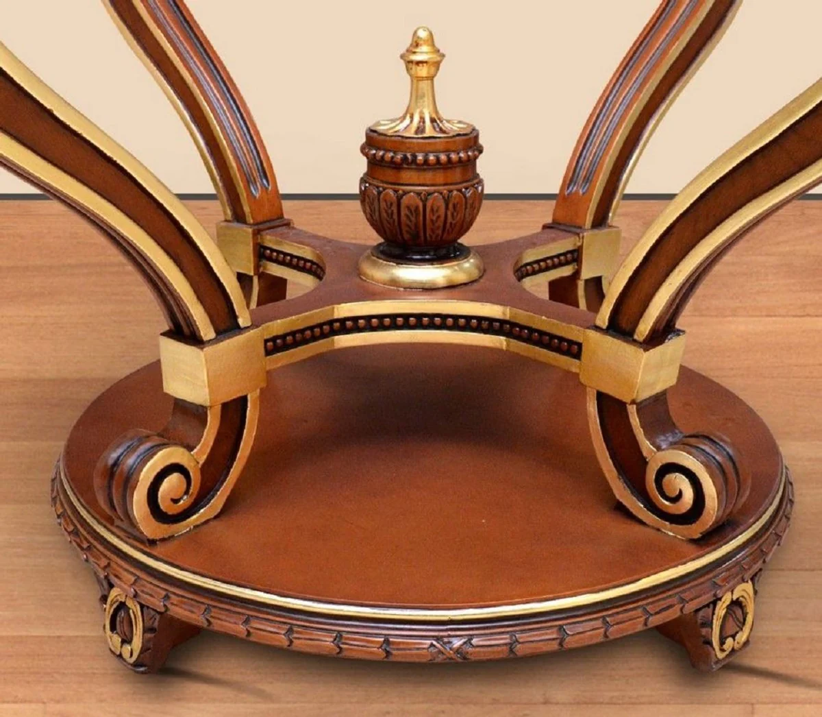 Baroque conference table brown / gold - round solid wood office table with glass top - baroque office furniture - noble and magnificent