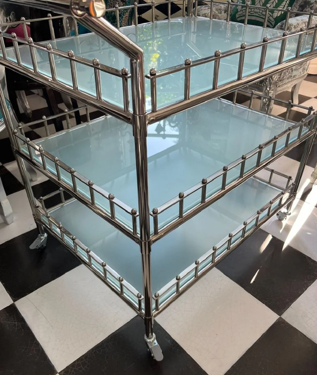 Luxury trolley silver 102 x 71.5 x H. 90.5 cm - stainless steel serving trolley with glass plates - hotel restaurant catering trolley - hotel & restaurant accessories