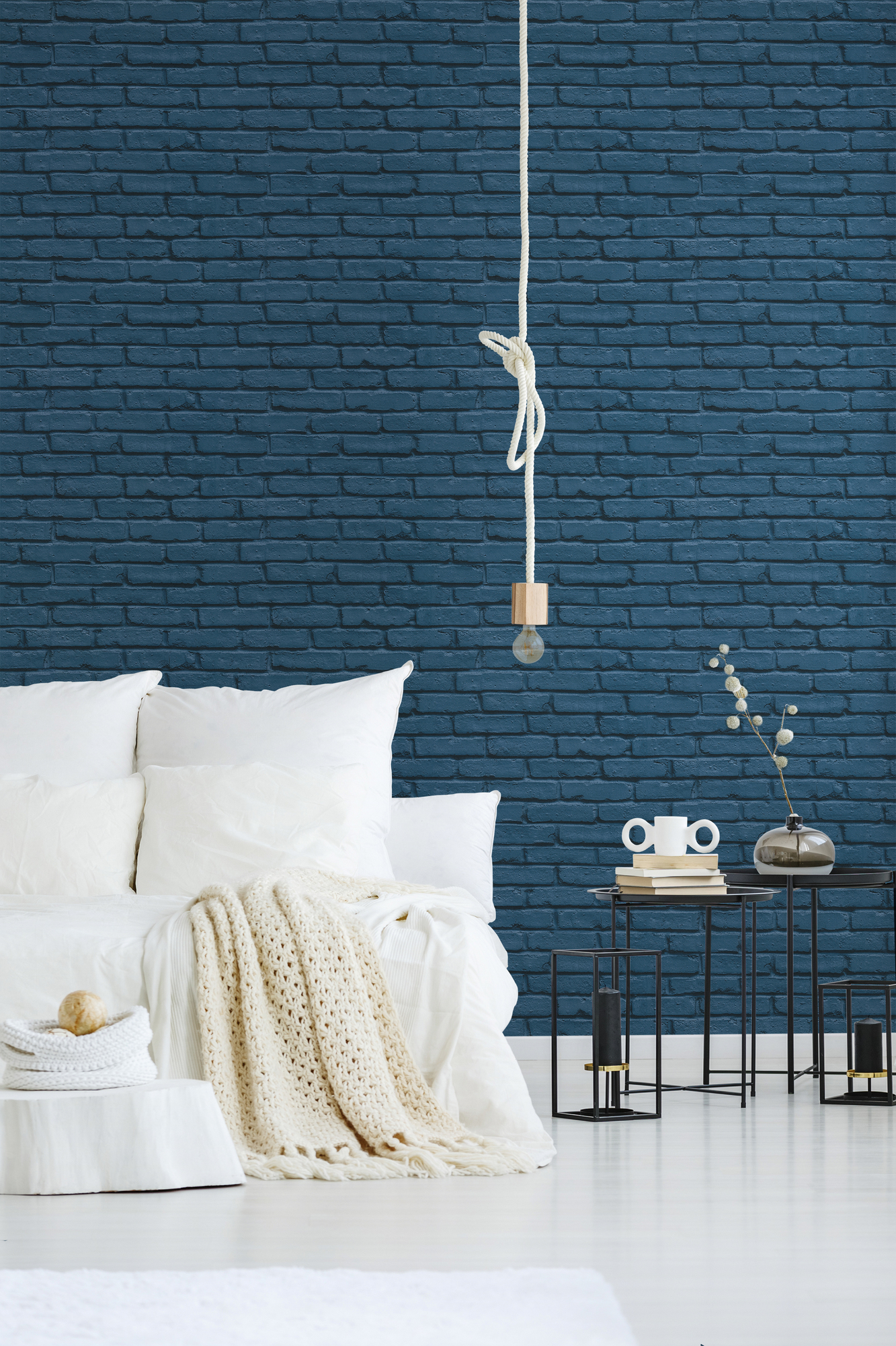 3D Steen Effect Behang Gekleurde Bakstenen Muur - Blauw #1