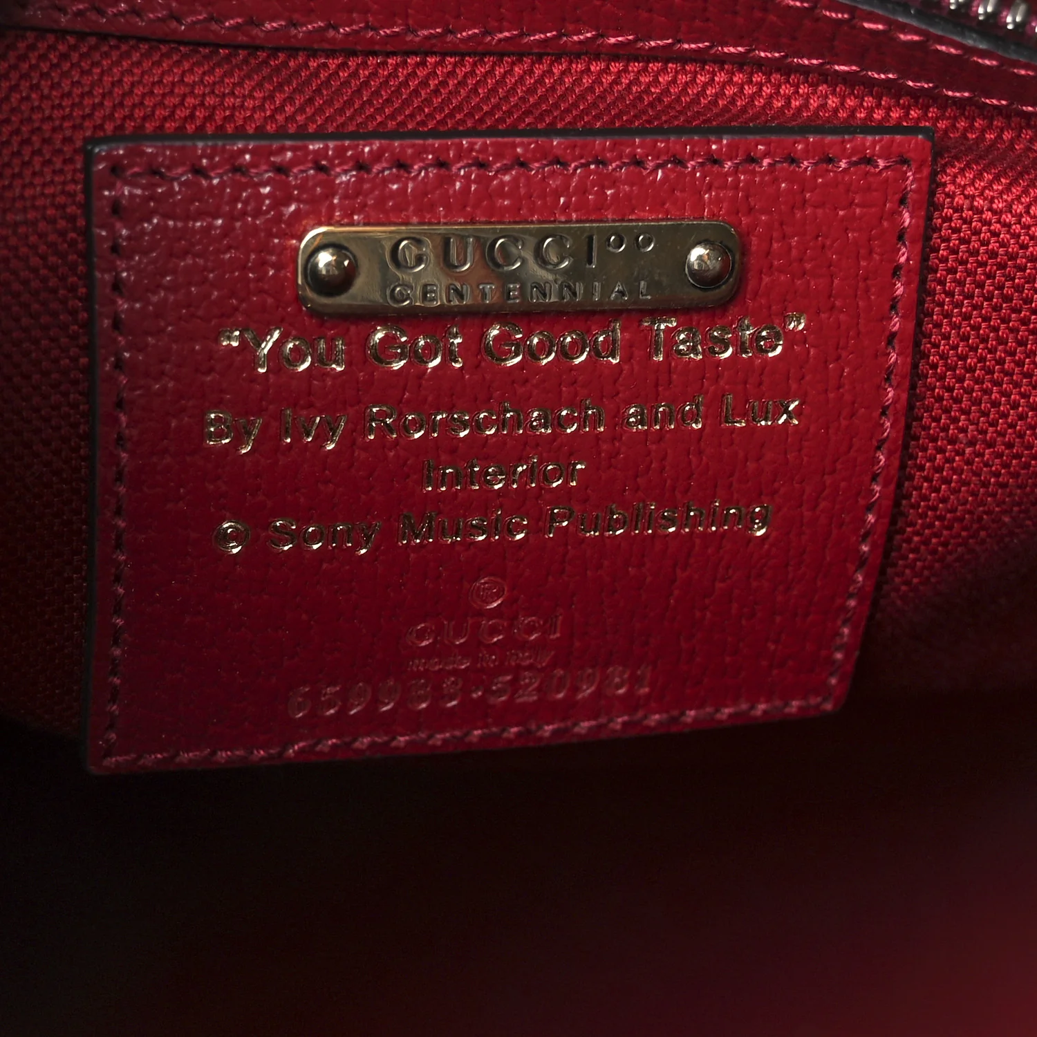 Canvas Jacquard Calfskin 100 Centennial Music Small Tote Bag Ivory Red - Top Club