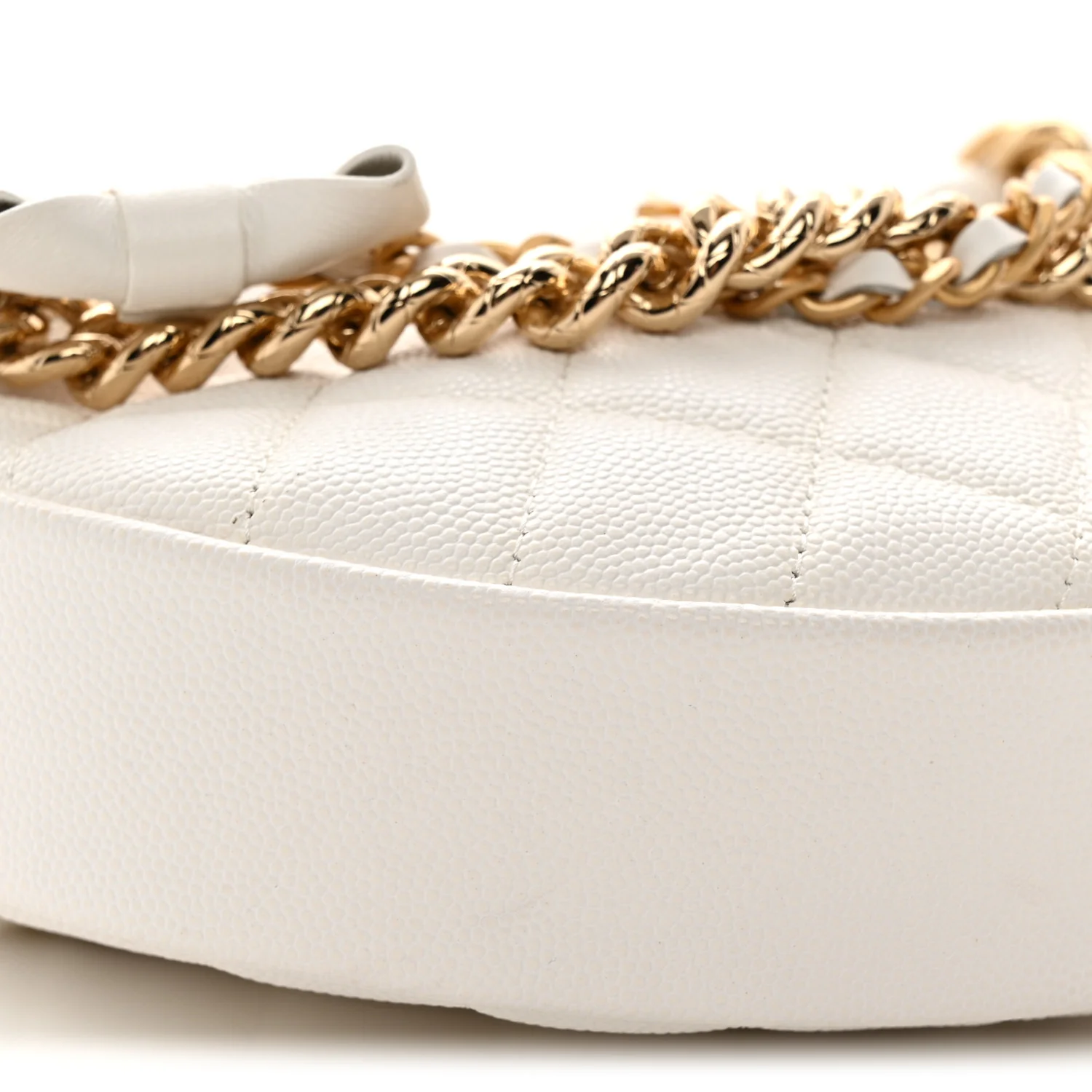 Shiny Caviar Quilted Bow Pouch Hobo White - Top Club