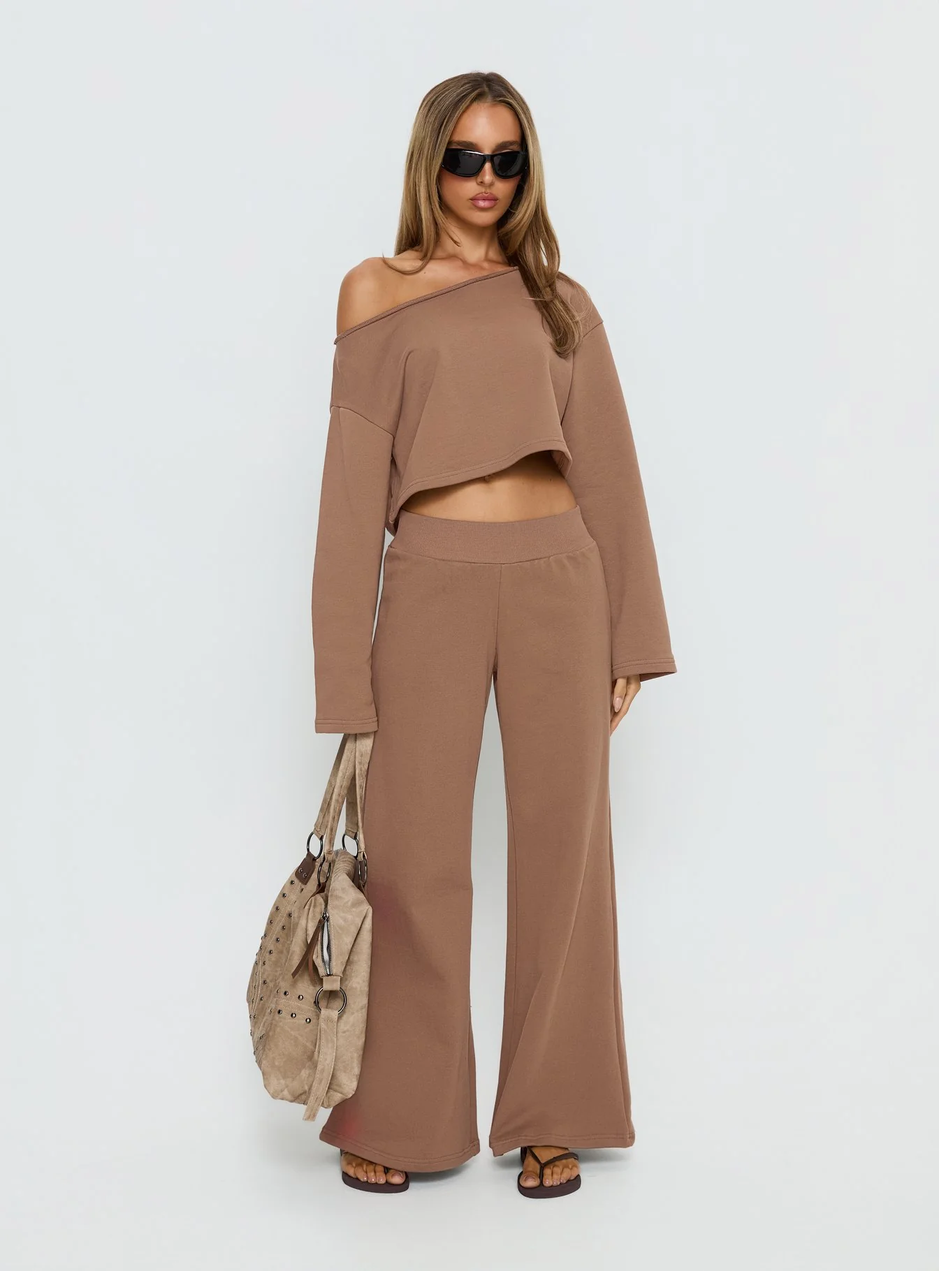 Retreat Raw Edge Off Shoulder Jumper Cocoa