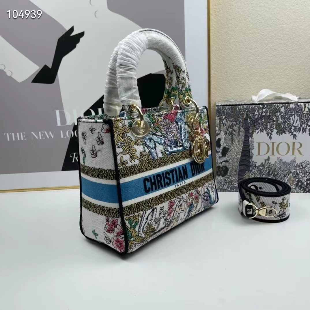 CD Women CD Medium Lady D-Lite Bag Latte Multicolor D-Constellation Embroidery - Top Club