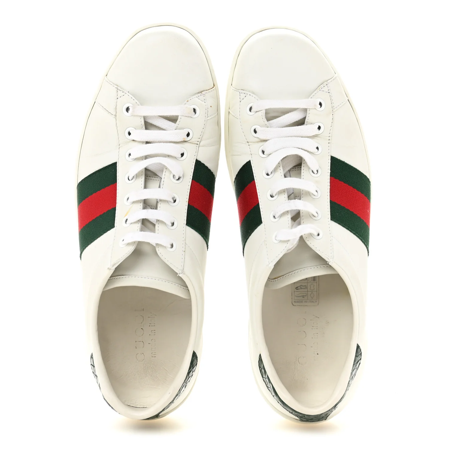 Calfskin Crocodile Web Mens Ace Sneakers 9 White Green