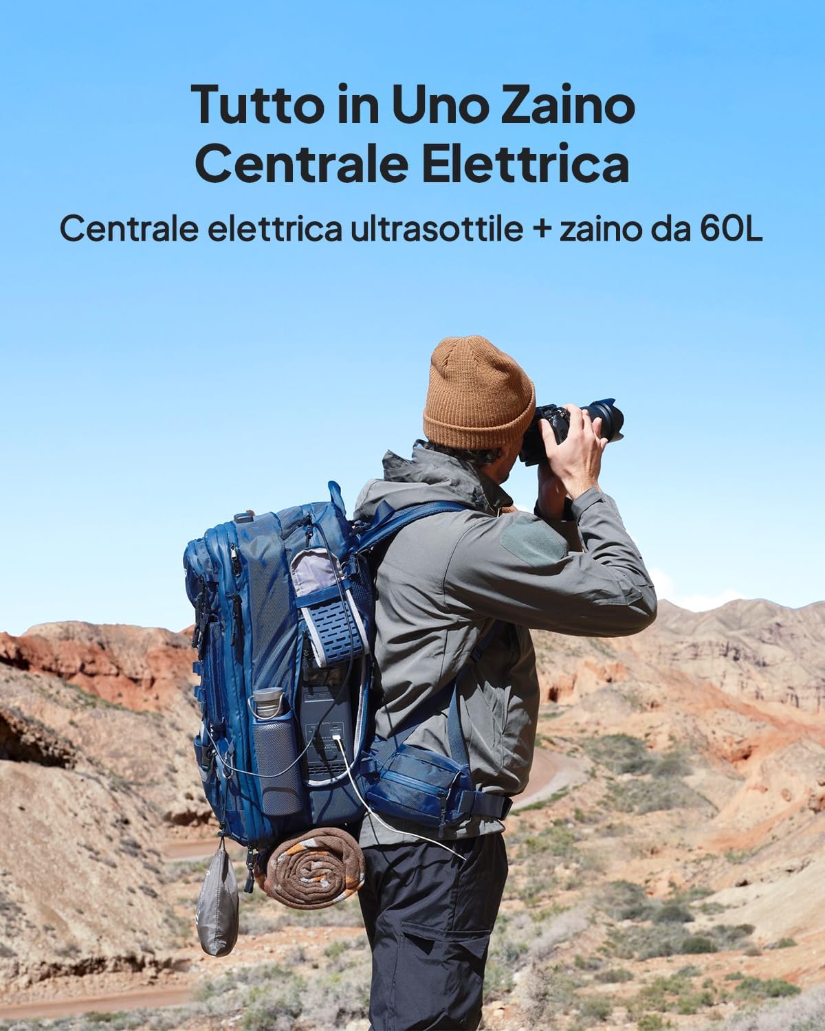 BLUETTI Handsfree 2 Centrale Elettrica Portatile a Zaino Solare, 512Wh 700W Batteria LFP con 60L Zaino, Sistema di Energia per Campeggio, Fotografia (Pannello Solare Opzionale)