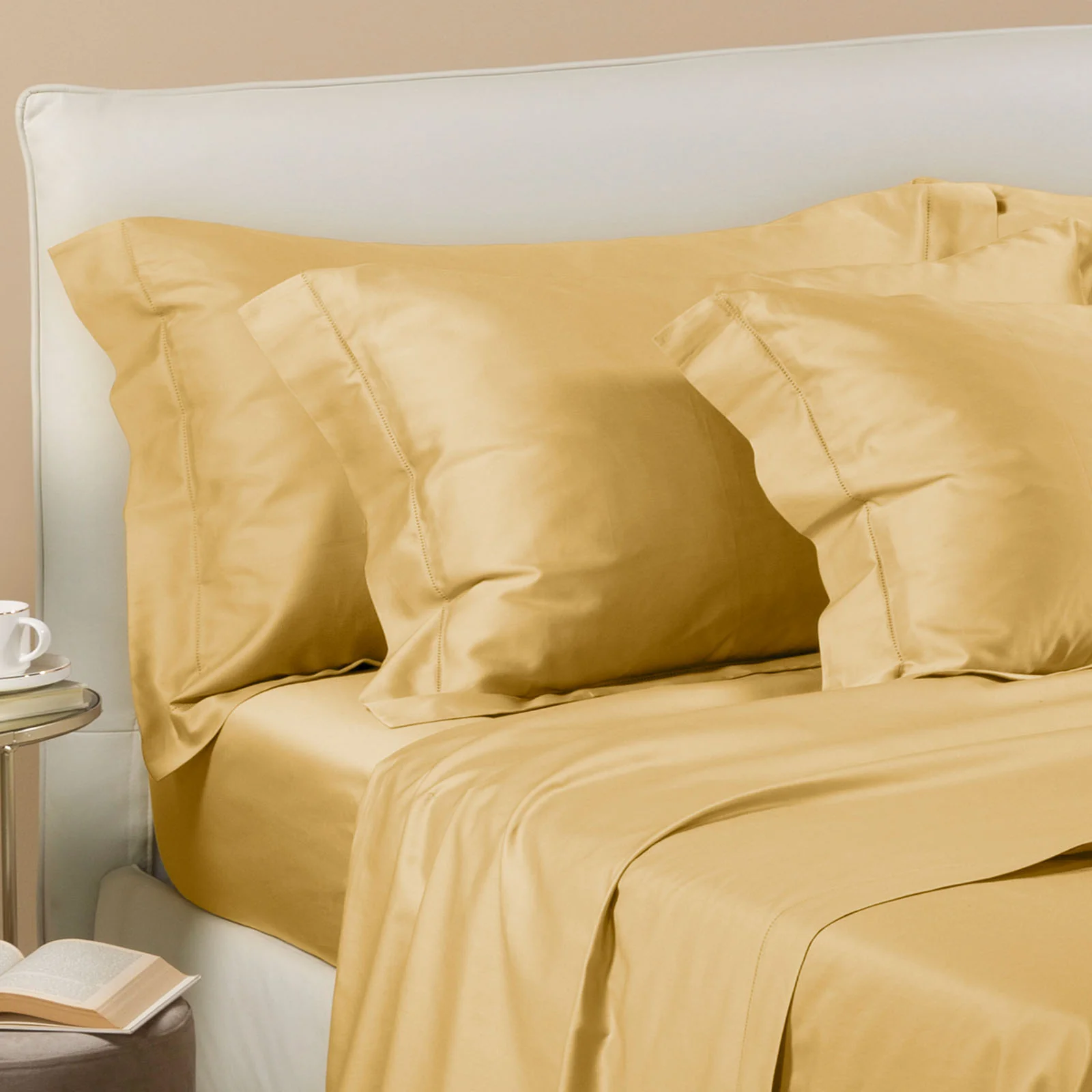 Completo Lenzuola In Raso Di Cotone Raso Matrimoniale Gold Dreaming