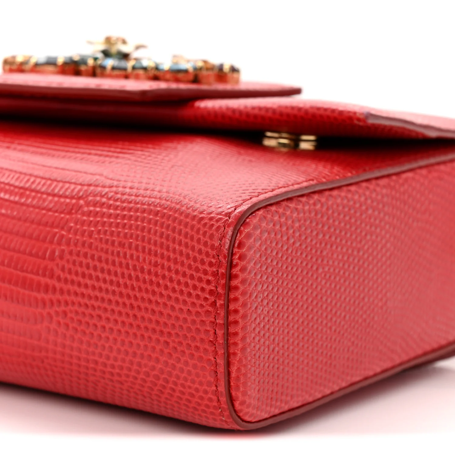 Lizard Embossed Crystal Embellished DG Millennials Mini Crossbody Bag Red - Top Club