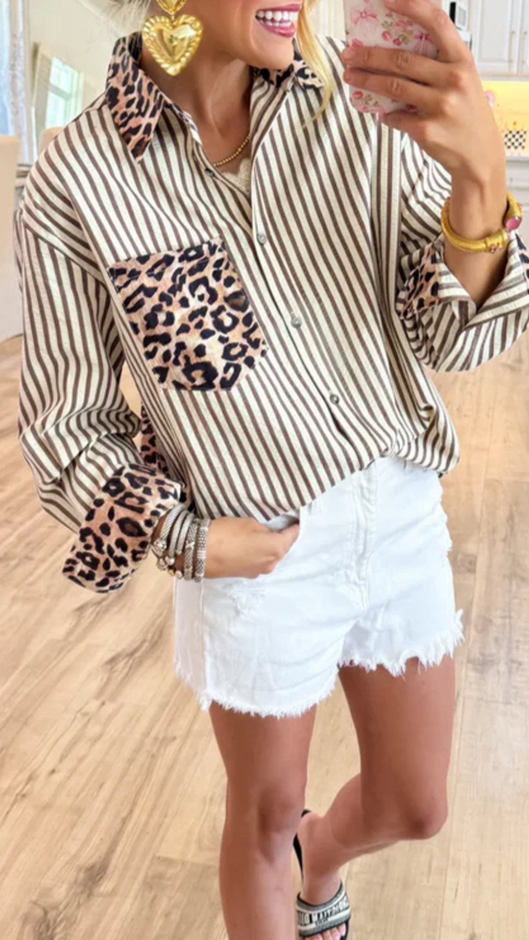 Women's  Leopard Patchwork Striped Loose Long Sleeve Shirt - Nordfashionstorm - Women's Clothing, Fashion for You - Nordfashionstorm.com