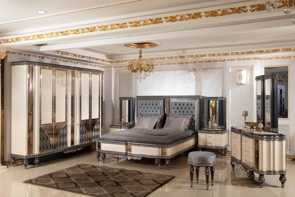 Luxury Baroque chest of drawers with mirror beige / black / gold - Baroque style bedroom chest of drawers with mirror - Luxury bedroom furniture in Baroque style - Baroque furniture - Noble & magnificent