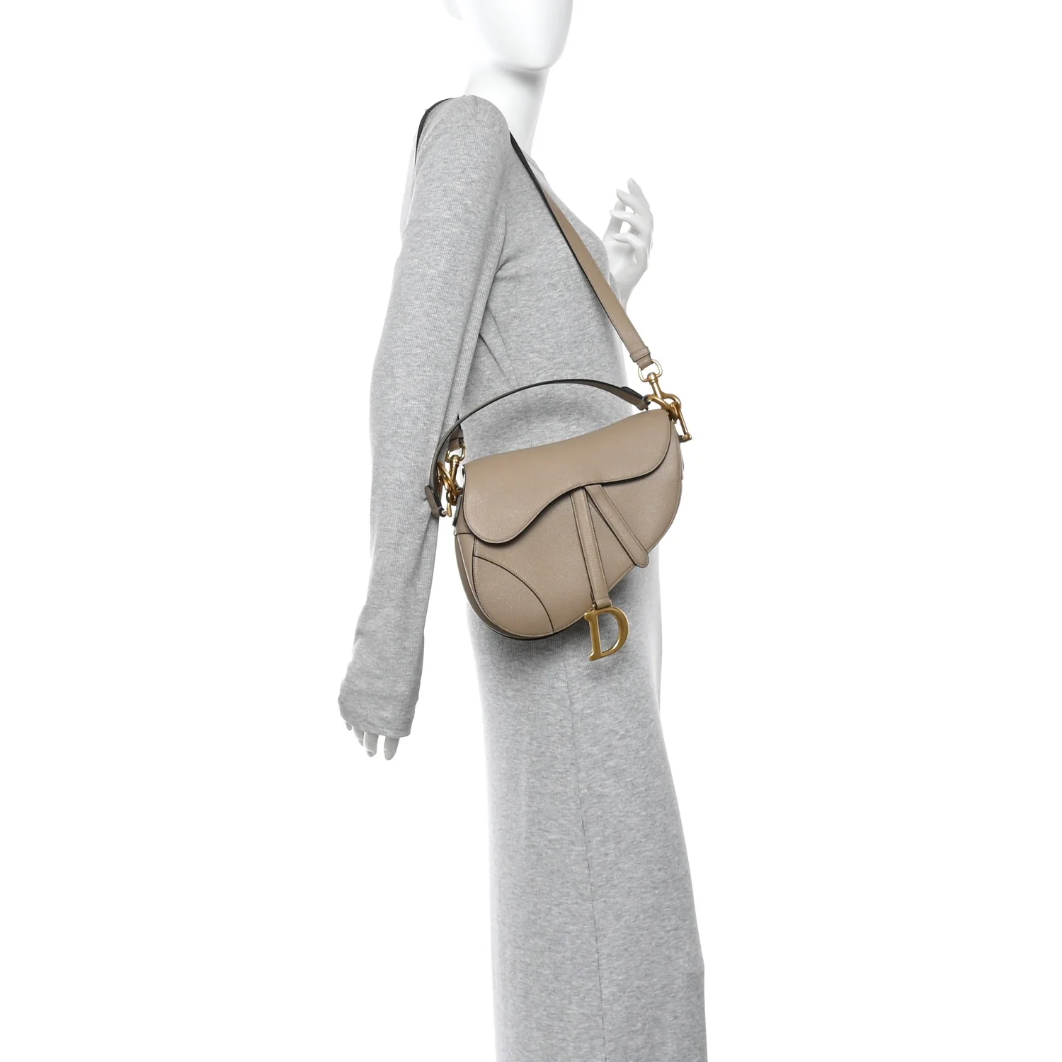 Grained Calfskin Saddle Bag With Strap Taupe