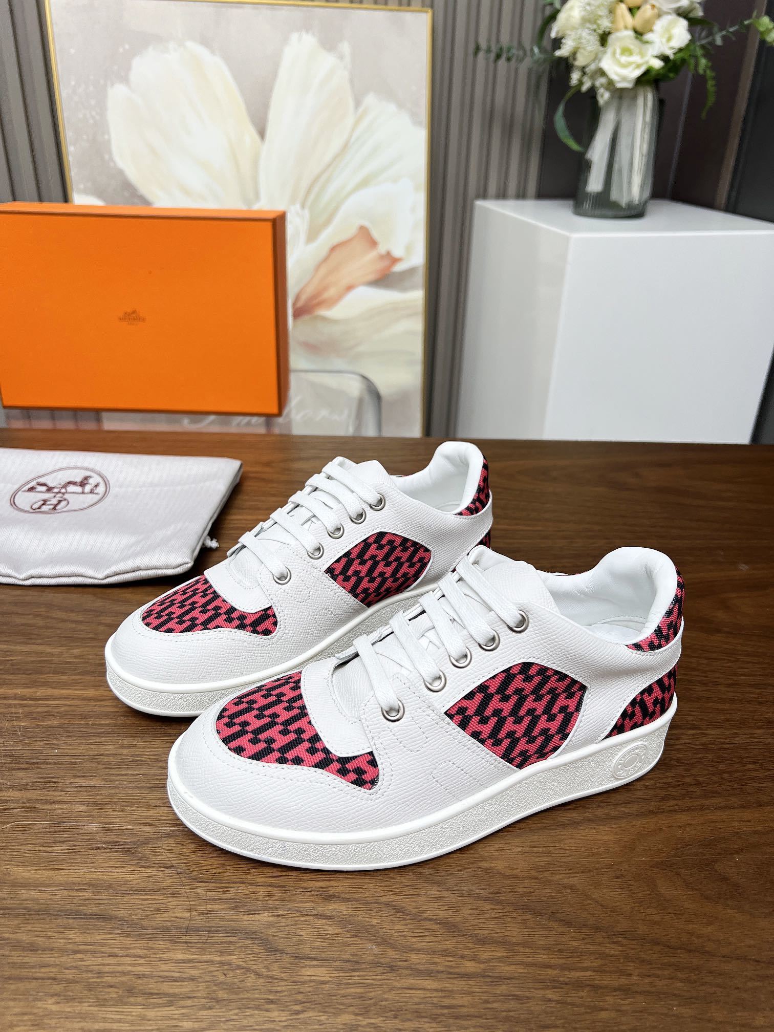 Hermes Women's Sneakers Iconic H Logo Leather Casual Fashion Shoes - Sneaker Replica Workshop