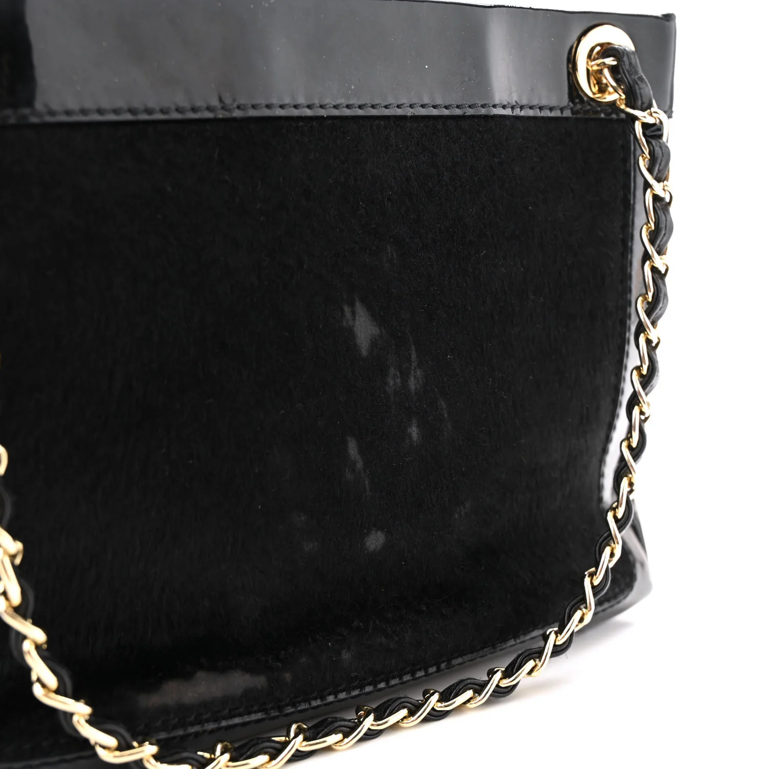 Patent Pony Hair Small Pocket Tote Black - Top Club