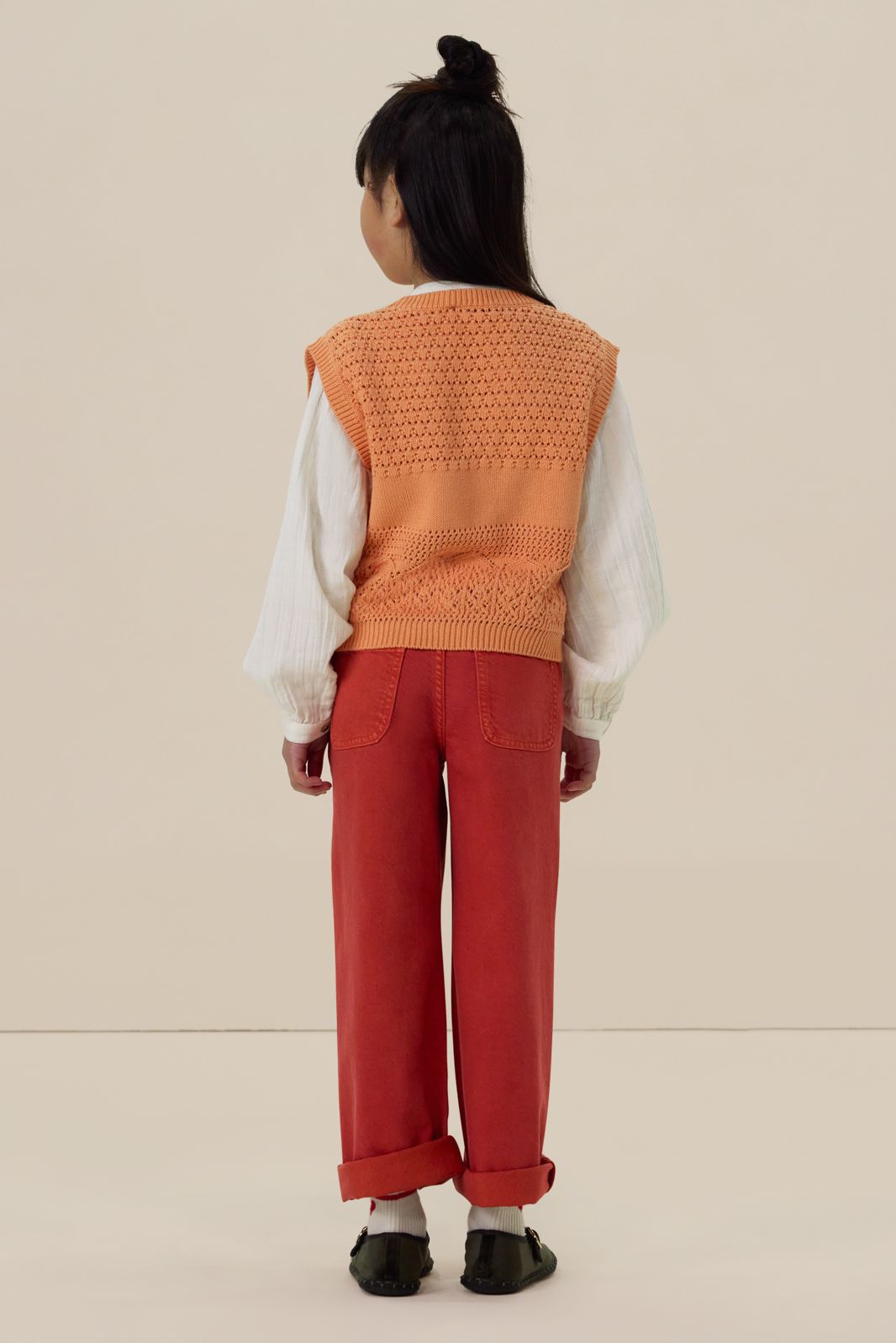 Lichtrode wide leg pull on broek