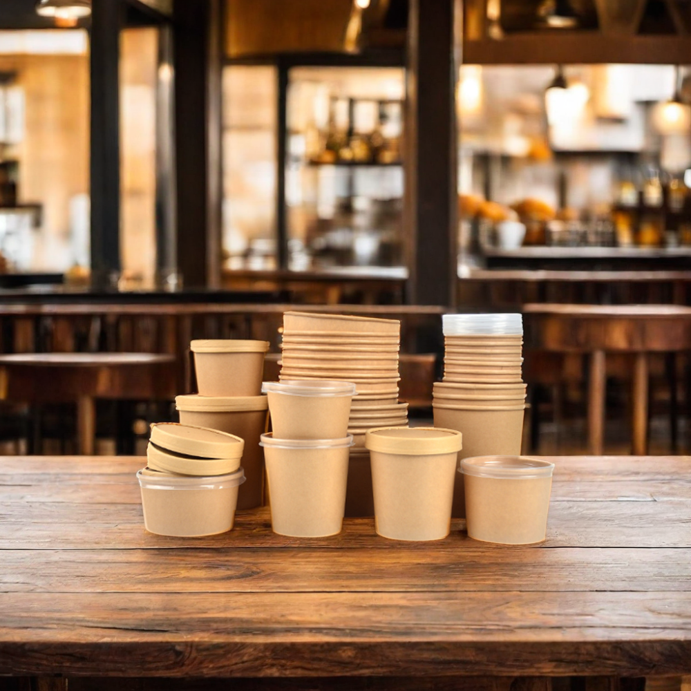 Thickened Kraft Paper Takeaway Cups – Food-Grade, for Soup & Porridge, Customizable Lids Available