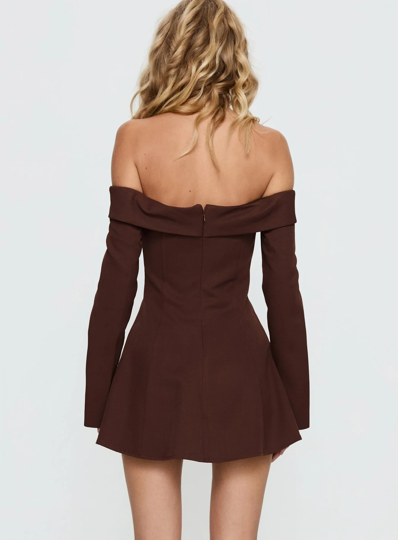 Daija Off Shoulder Long Sleeve Playsuit Brown